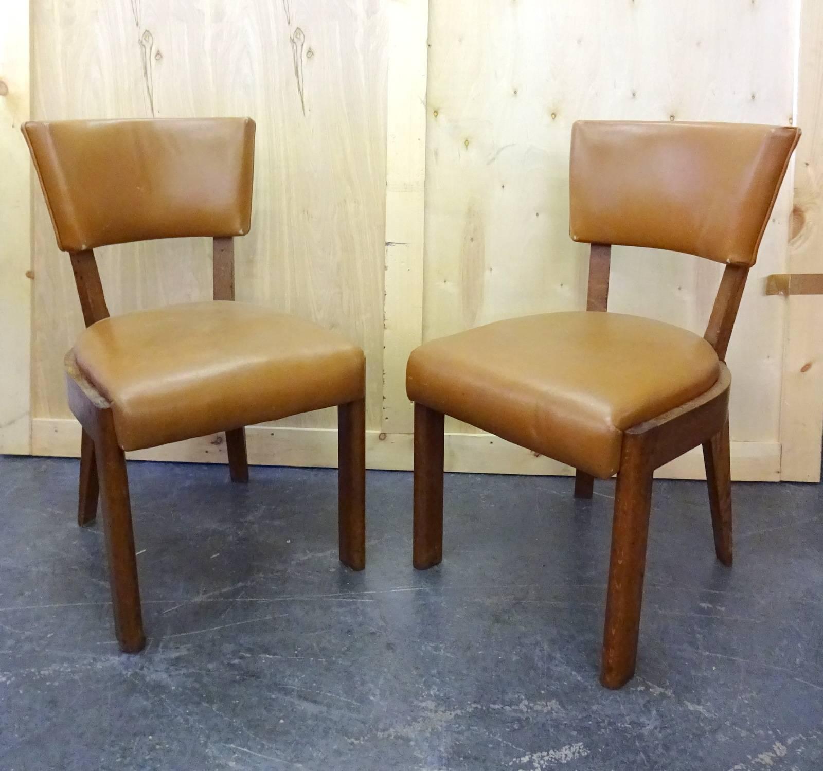 French Set of Six Dudouyt Leather Dining Chairs
