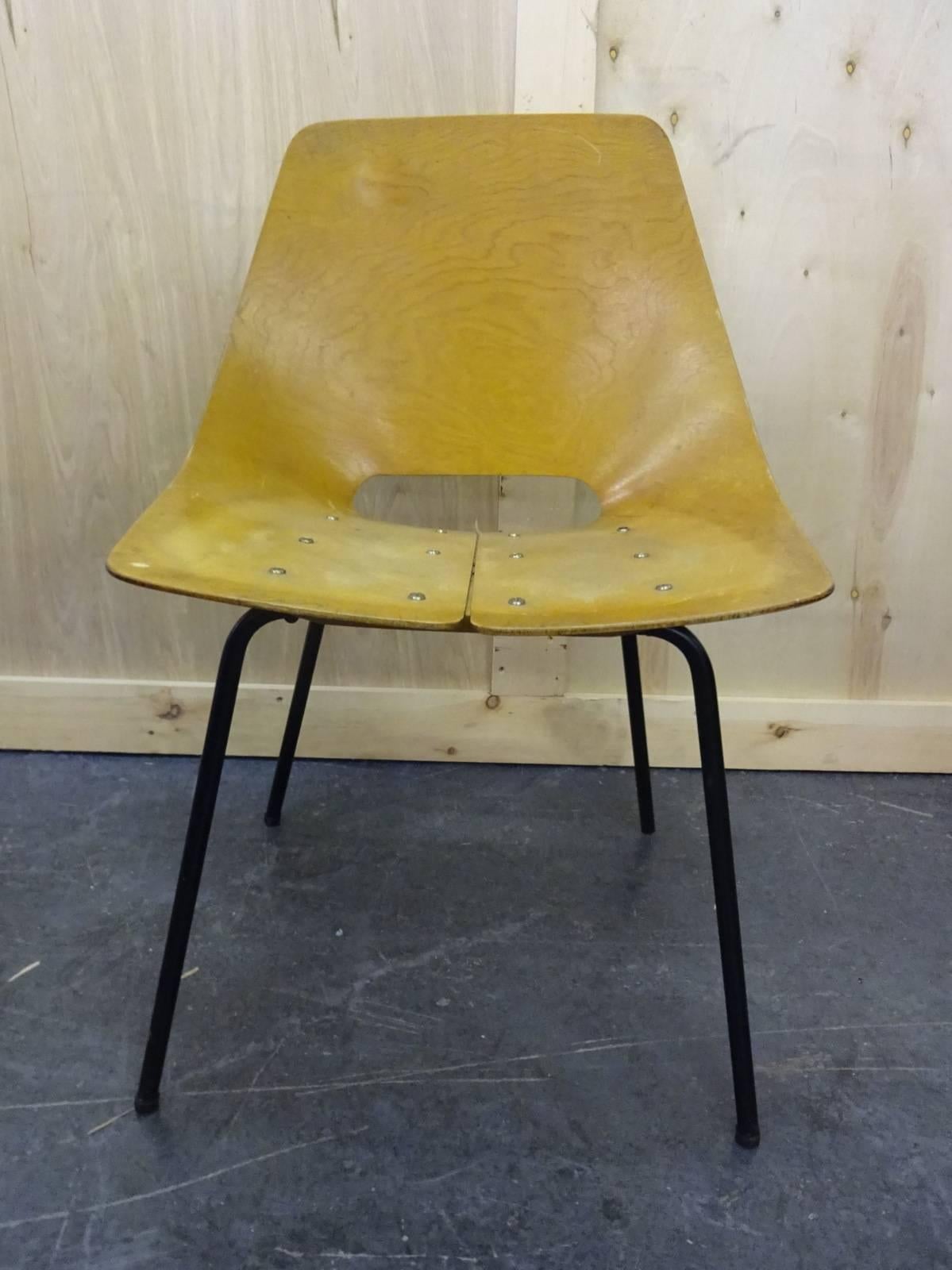 Plywood Pair of Tonneau Guariche Chairs For Sale