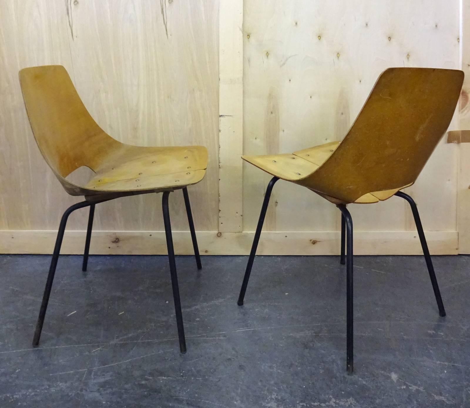 French Pair of Tonneau Guariche Chairs For Sale