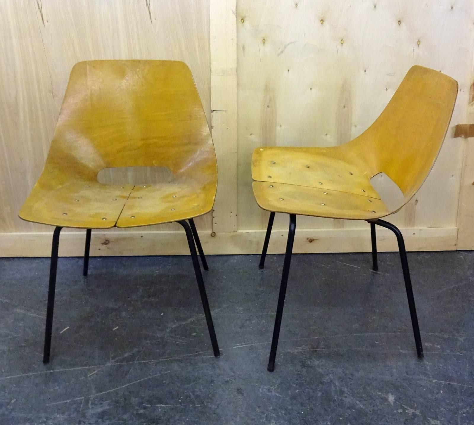 Mid-Century Modern Pair of Tonneau Guariche Chairs For Sale