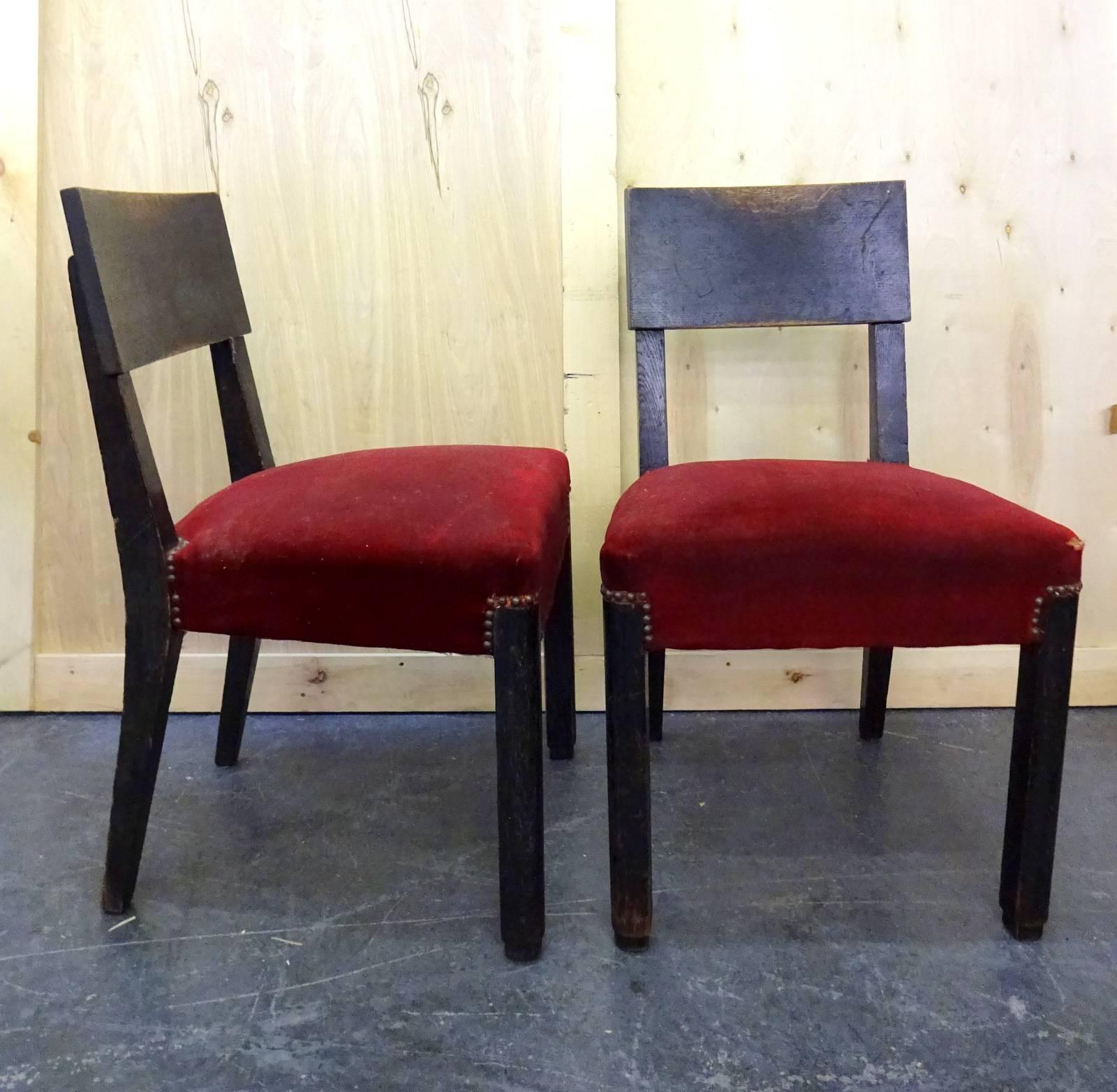 French Set of Four Blackened Oak Chairs by Charles Dudouyt
