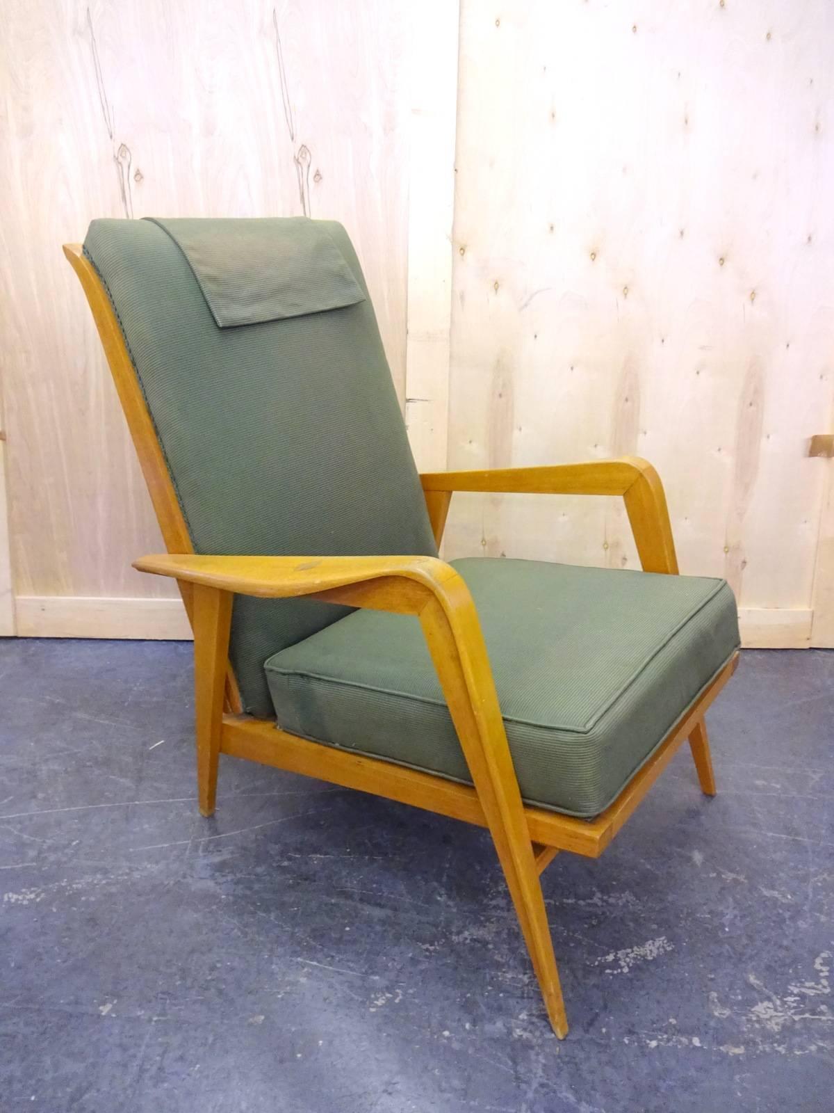 Pair of French, 1950s chairs in original condition. 
Located in Brooklyn.