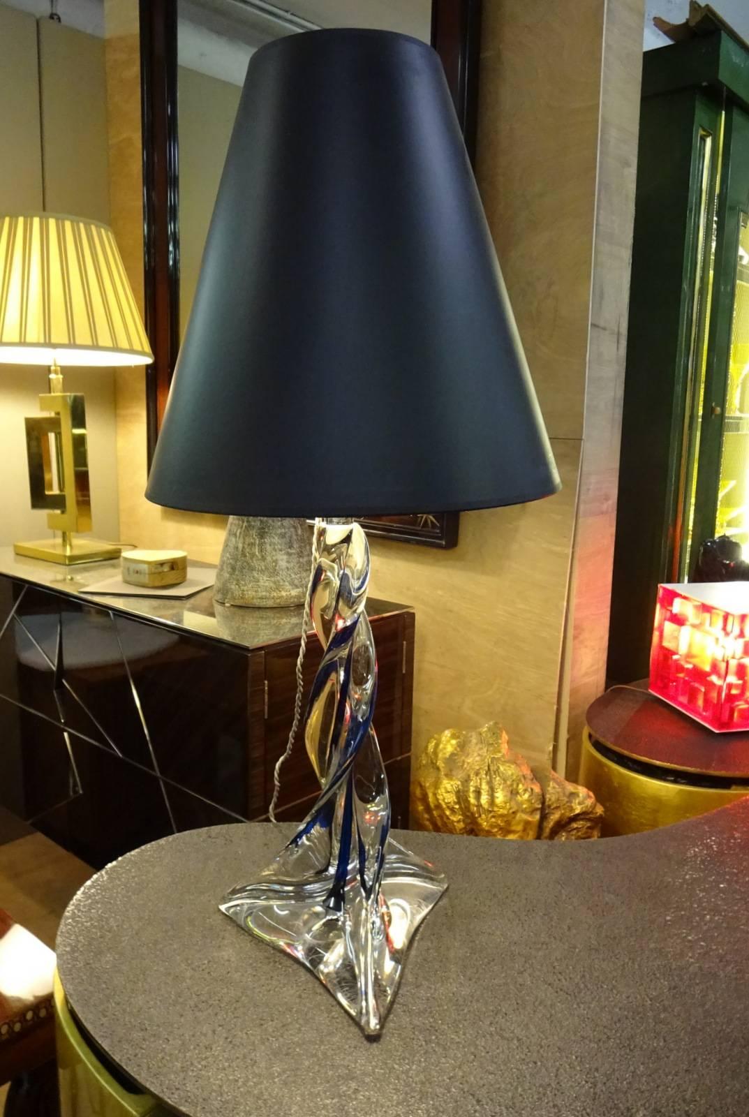 Crystal lamp with blue inlay from the 1960s 
Base 9