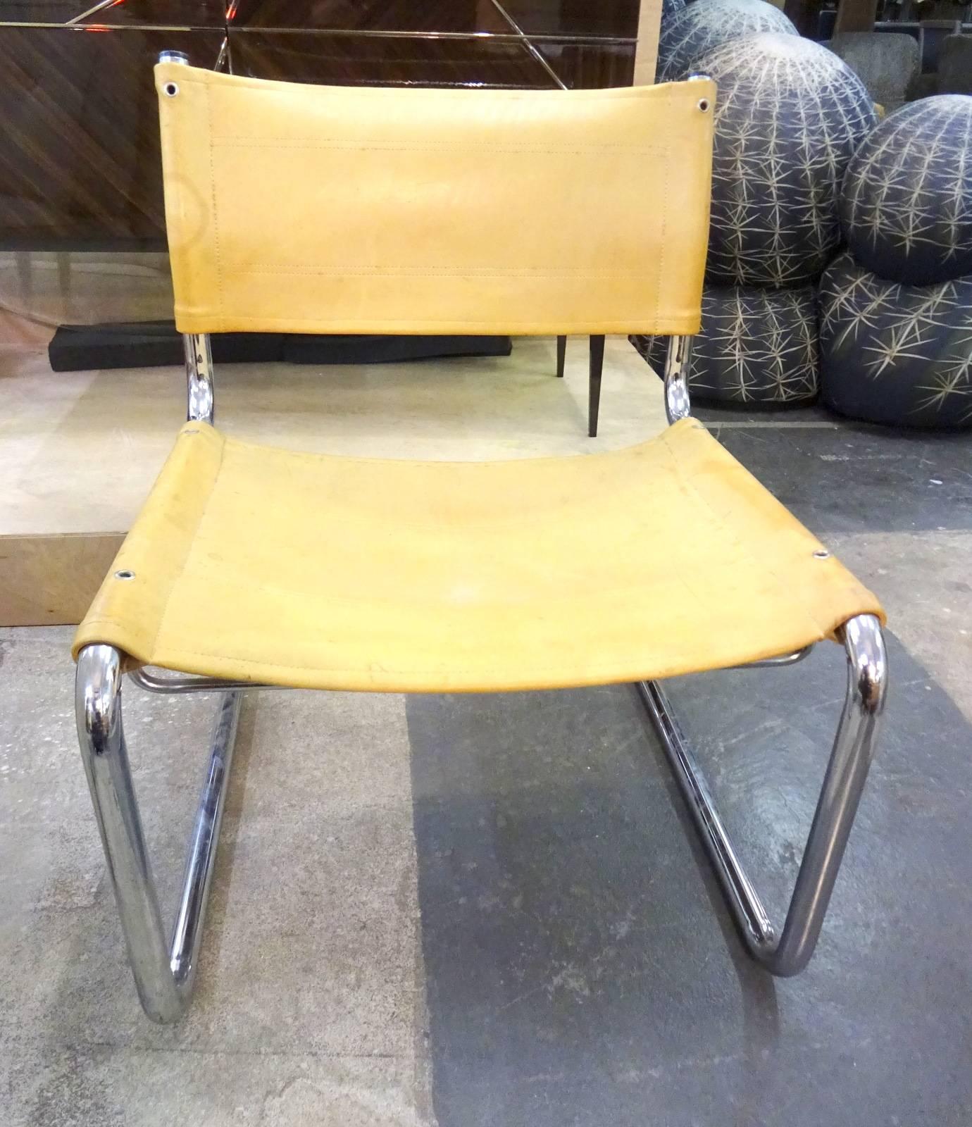 Pair of Leather Tubular Chairs  In Good Condition For Sale In Brooklyn, NY