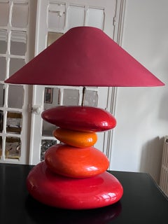 François Châtain — Grande lampe de table en céramique « galet » des années 1980