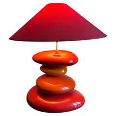 François Châtain — Grande lampe de table en céramique « galet » des années 1980