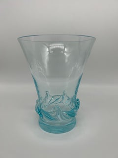 Rare Daum Blue Crystal Vase, Mid-Century Modern, France , 1950's