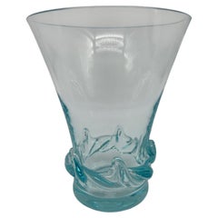 Rare Daum Blue Crystal Vase, Mid-Century Modern, France , 1950's
