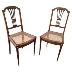 Mahogany Side Chairs with Gilt Brass Mounts and Caned Seat, France, 1900's