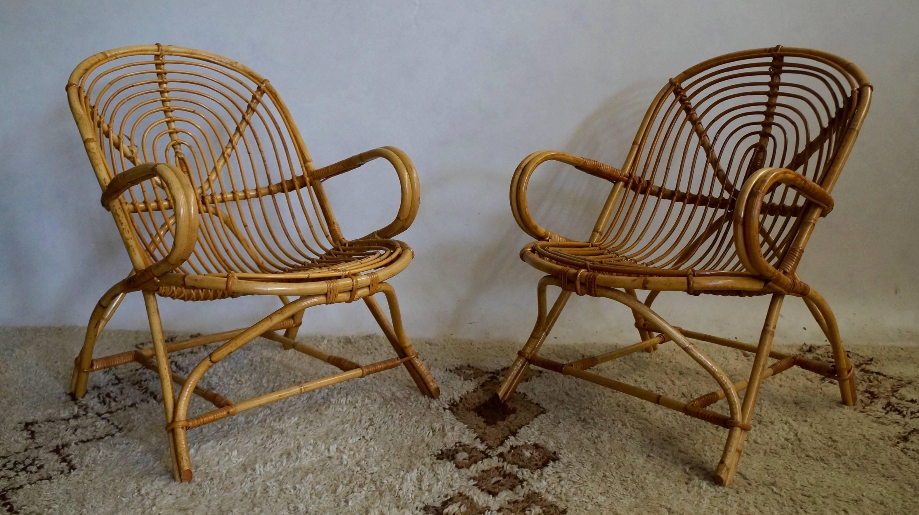 20th Century Set of 4 Wicker/ rattan Chairs