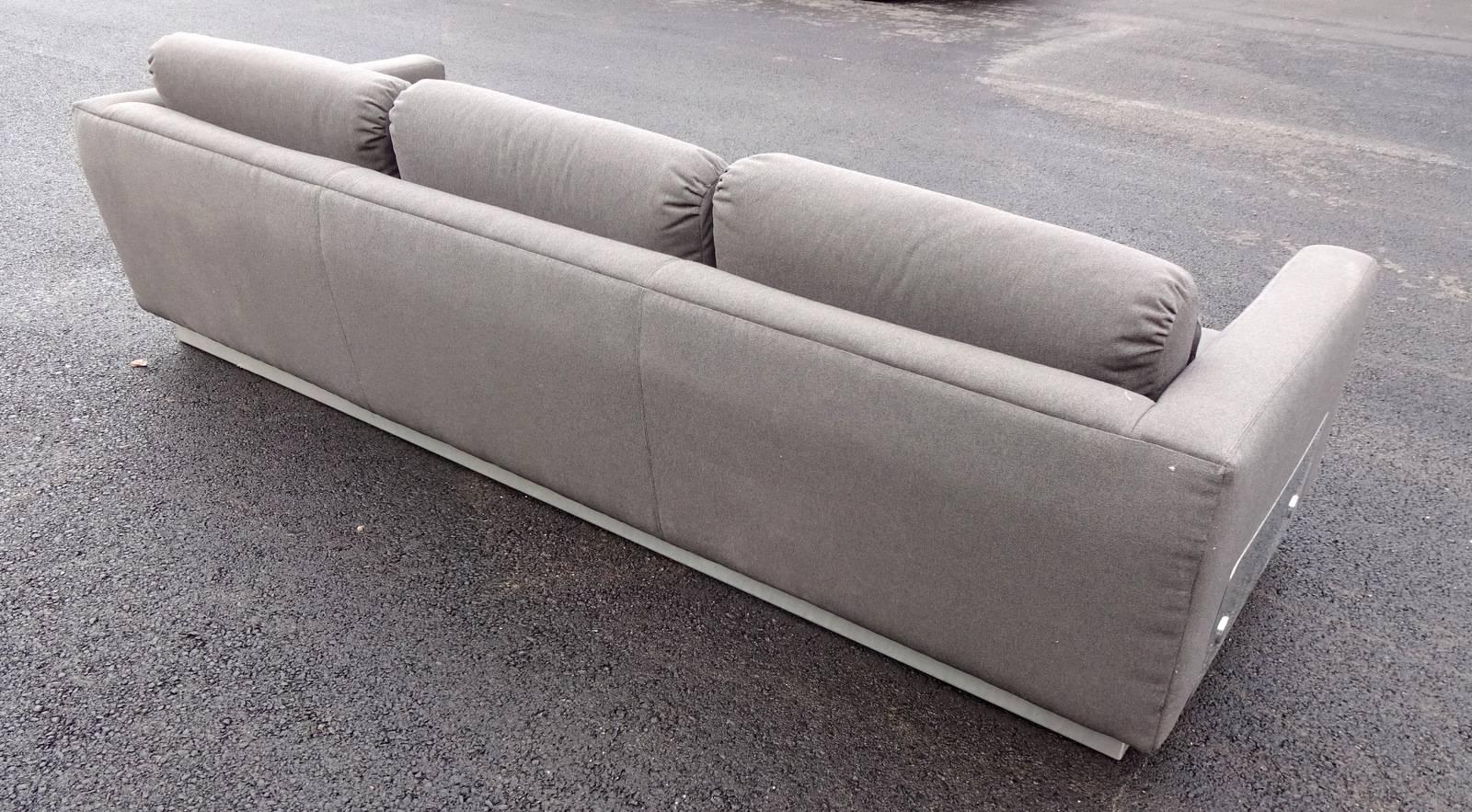 French Sofa with a Brushed Steel Base in the Manner of Michel Boyer For Sale