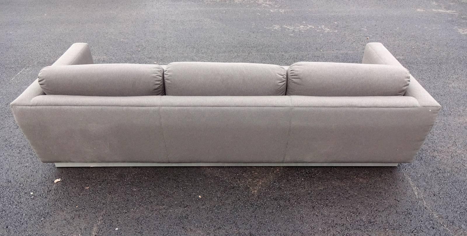 Sofa with a Brushed Steel Base in the Manner of Michel Boyer In Good Condition For Sale In Brooklyn, NY