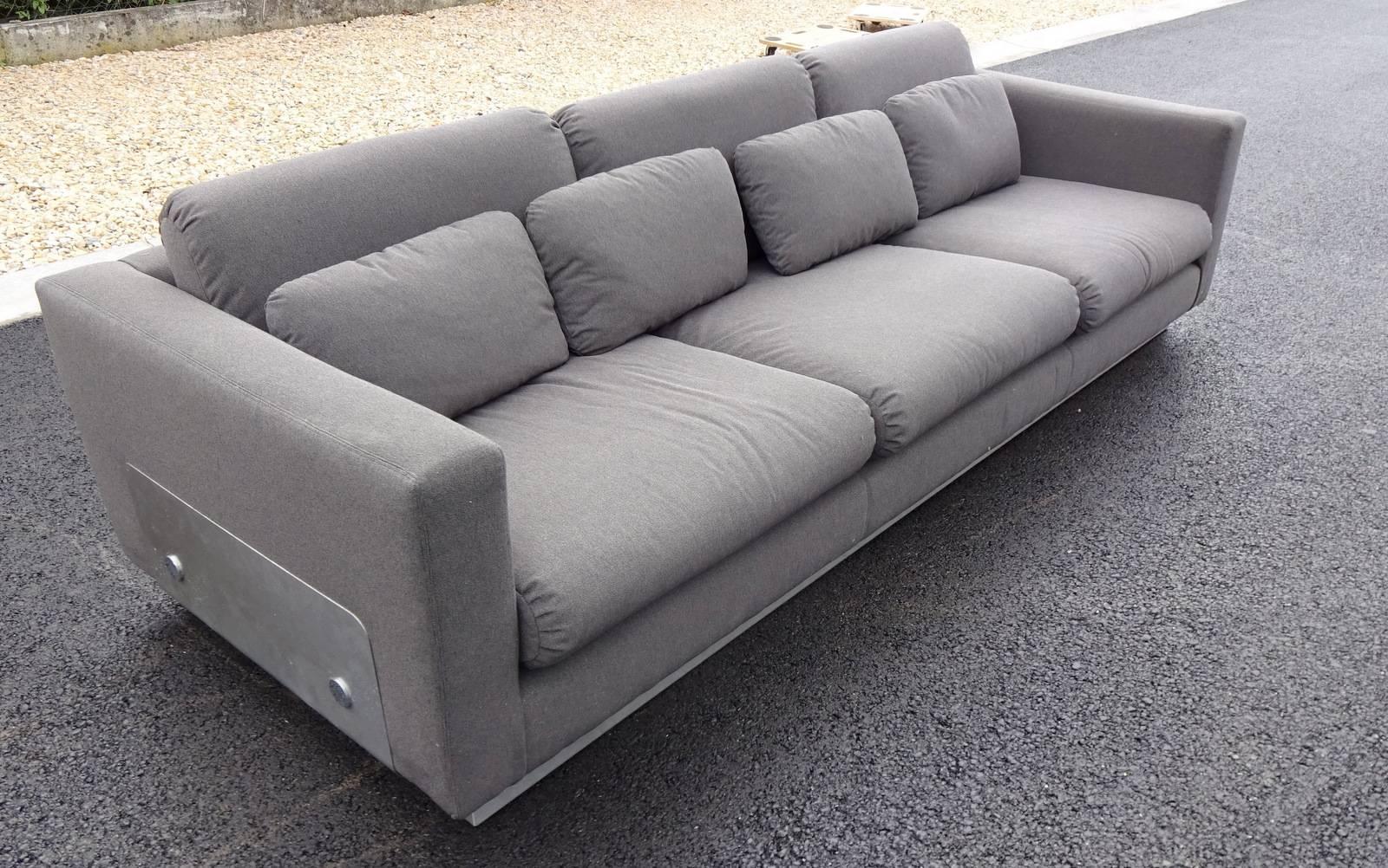 Sofa with a Brushed Steel Base in the Manner of Michel Boyer For Sale 3