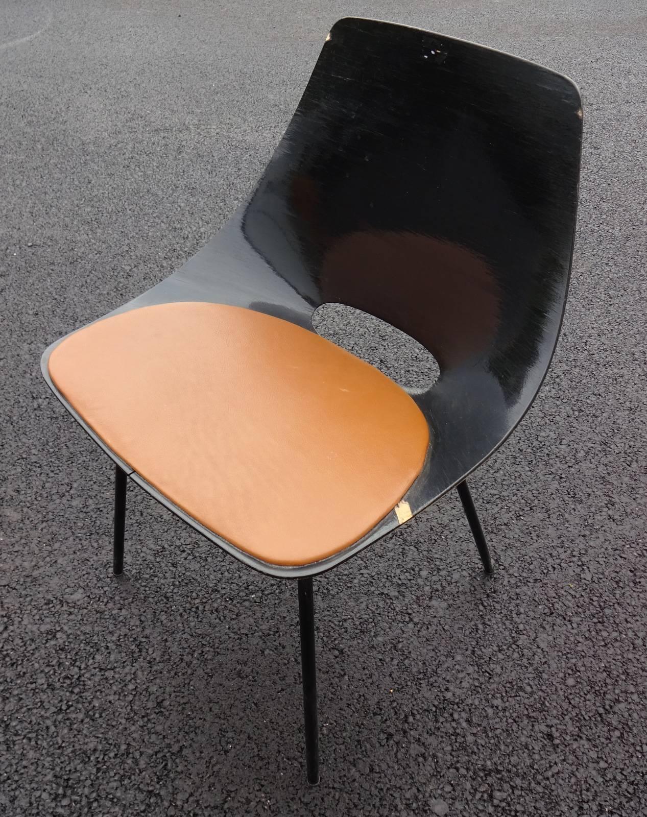 Single chair with back lacquer and leatherette seat, Steiner edition.
   