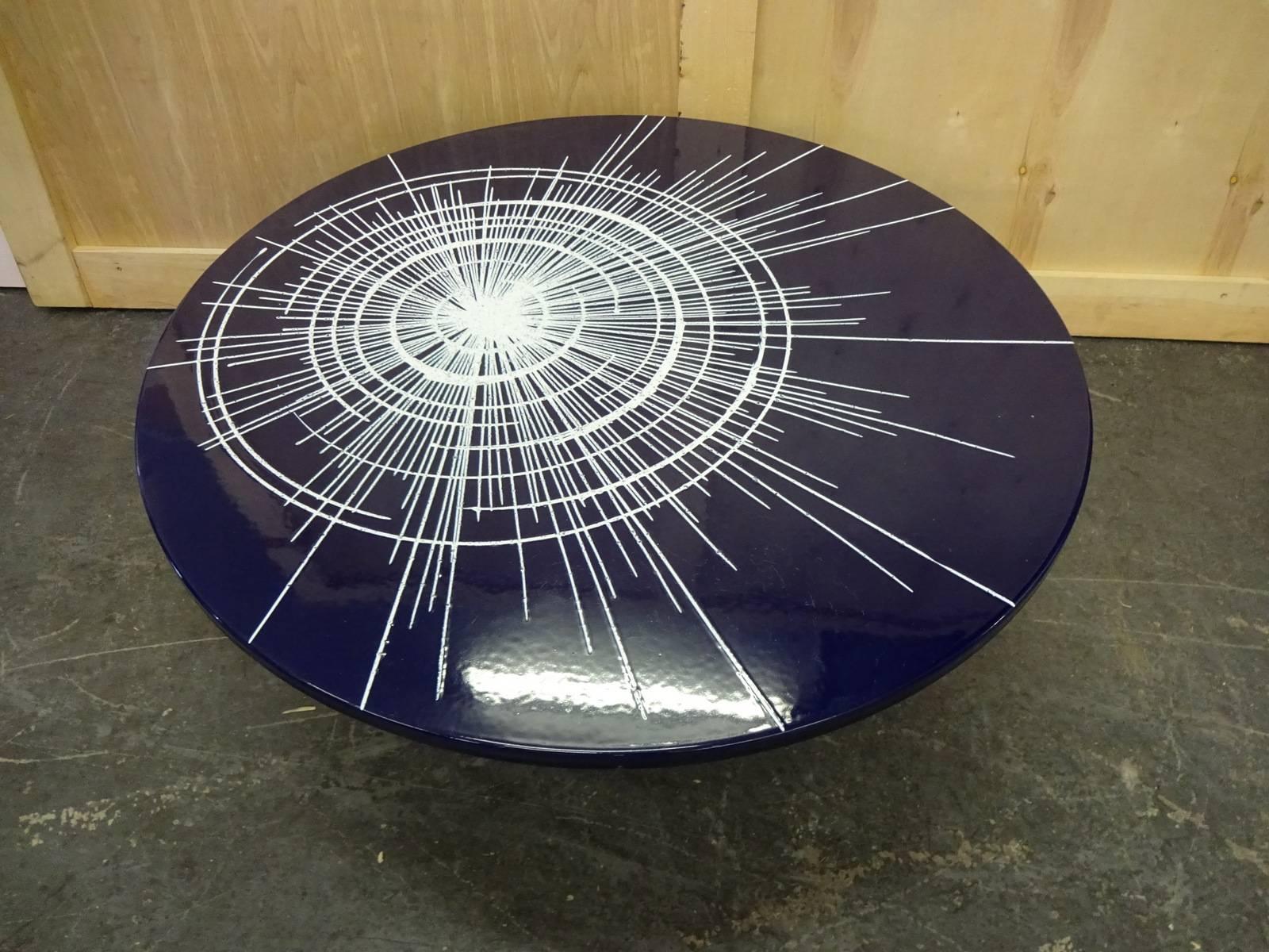 20th Century Blue Enameled Metal Table For Sale