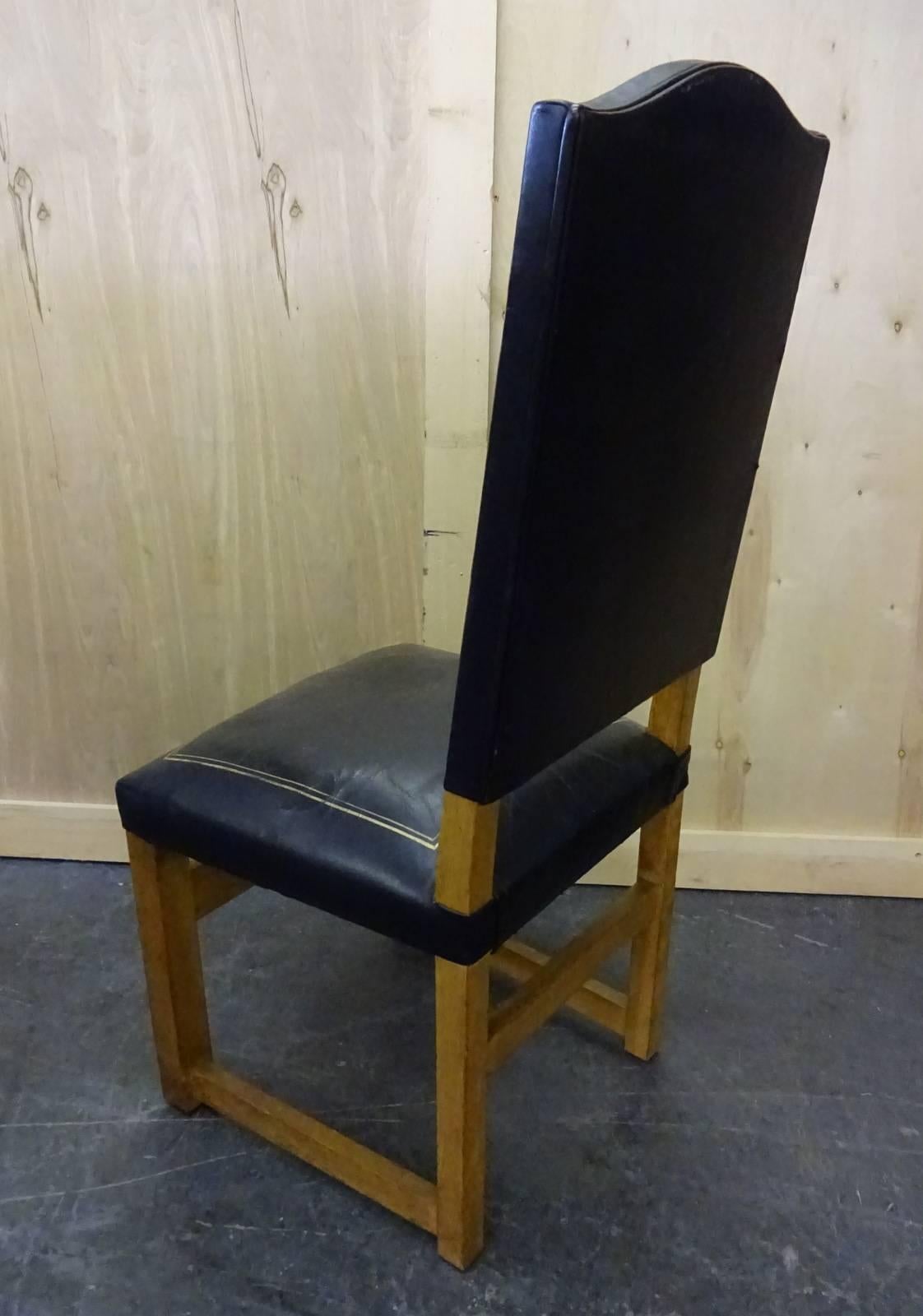Set of Four Leather High Back Chairs in the Manner of Jacques Adnet For Sale 1