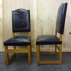 Set of Four Jacques Adnet Style Leather High Back Dining Chairs