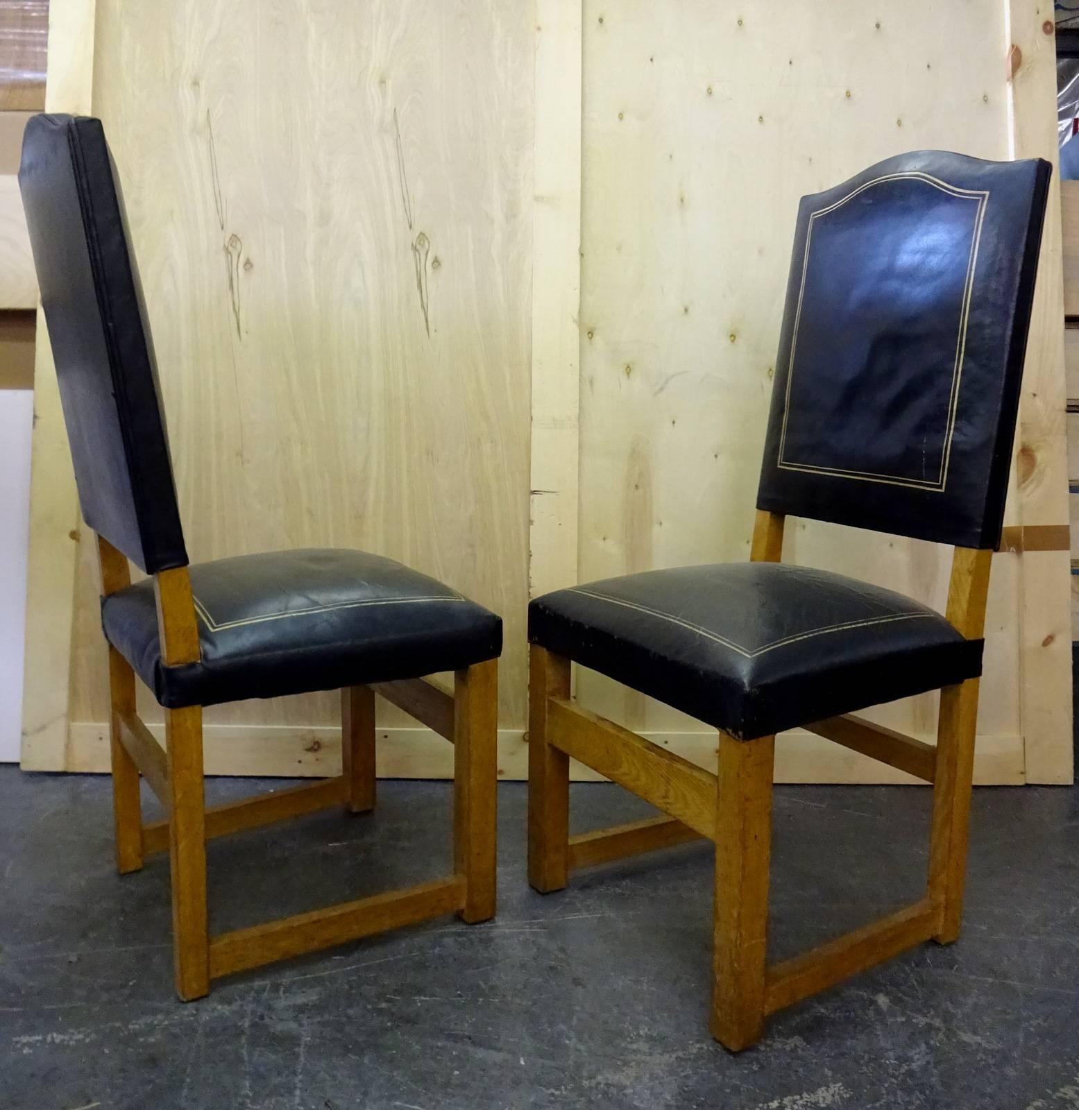 French Set of Four Leather High Back Chairs in the Manner of Jacques Adnet For Sale