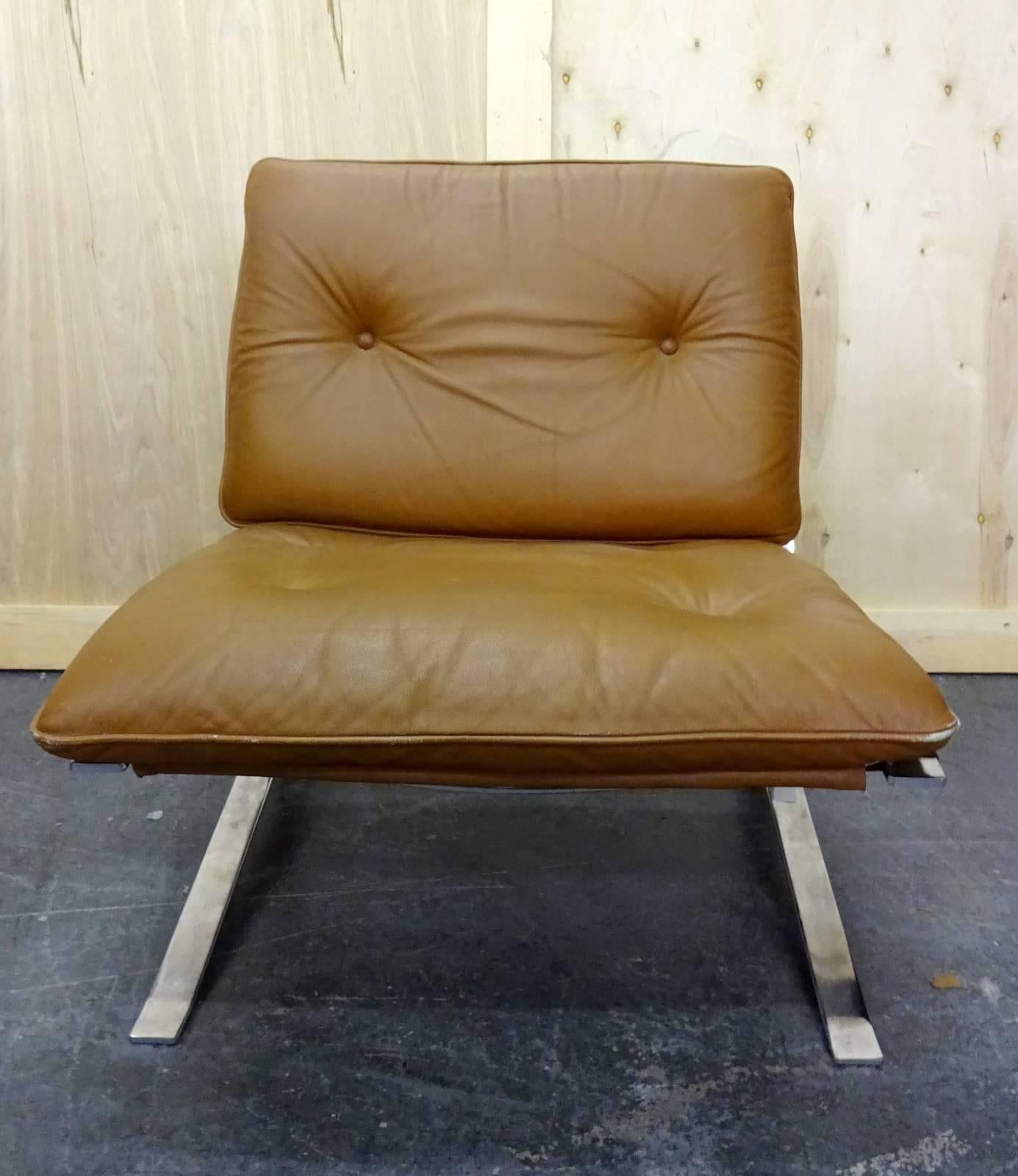 Olivier Mourgue Joker Leather Armchair In Good Condition For Sale In Brooklyn, NY