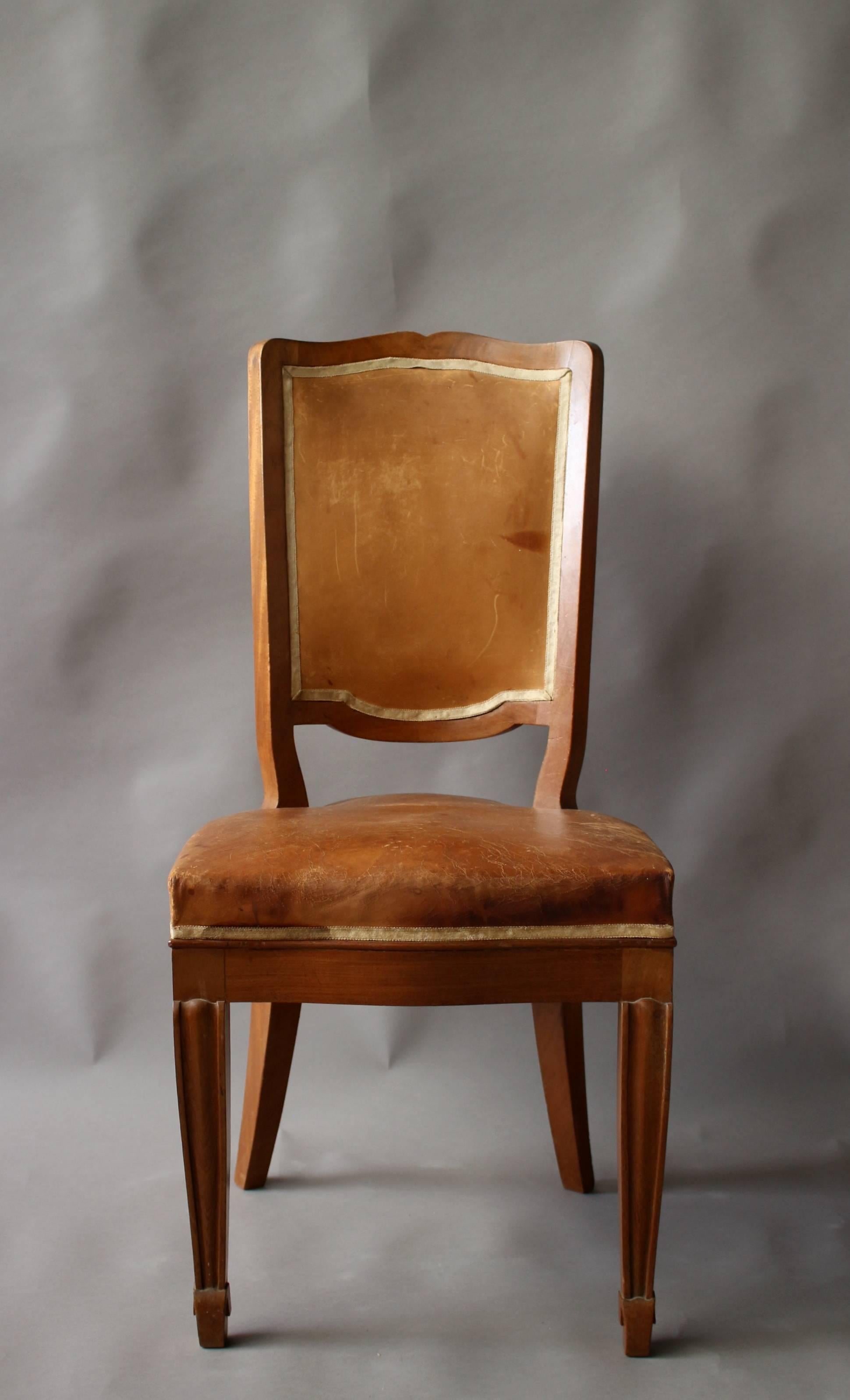 A Set of 12 Fine French Art Deco Mahogany Dining Chairs in the Manner of Arbus 1