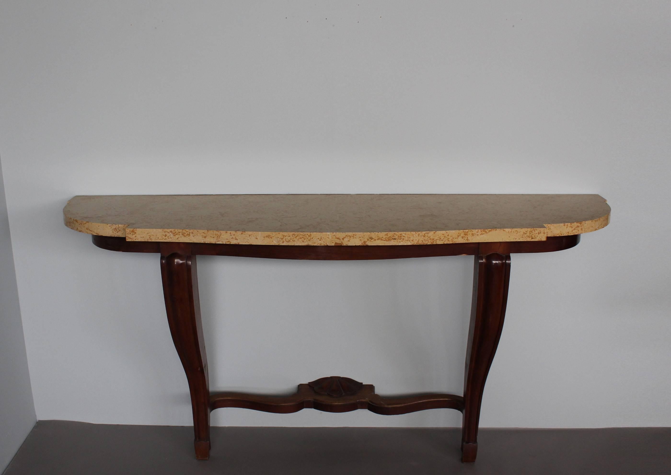 Fine French Art Deco Mahogany and Marble Console in the Manner of Arbus In Good Condition For Sale In Long Island City, NY