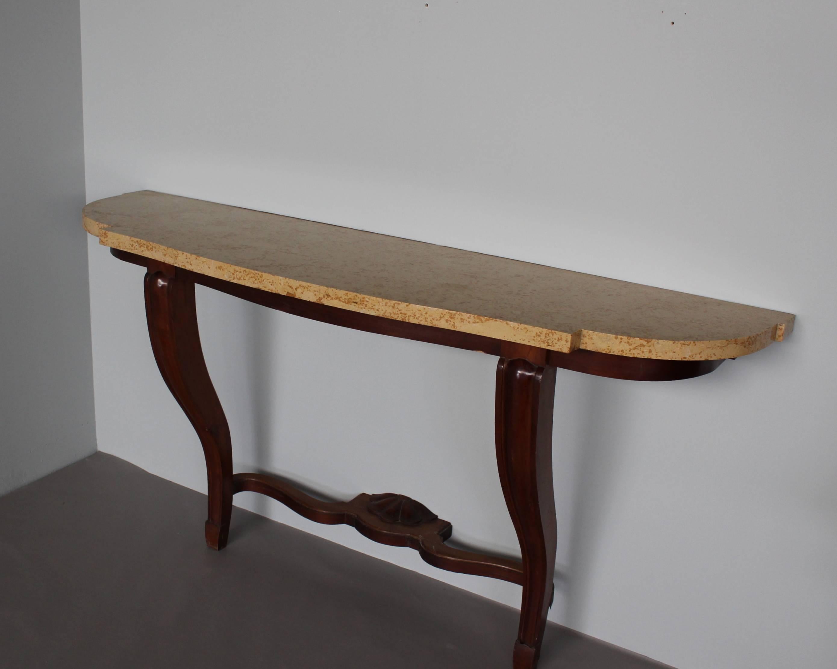 Mid-20th Century Fine French Art Deco Mahogany and Marble Console in the Manner of Arbus For Sale