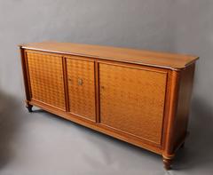Fine French Art Deco Three-Door Walnut Sideboard with Bronze Details by Leleu