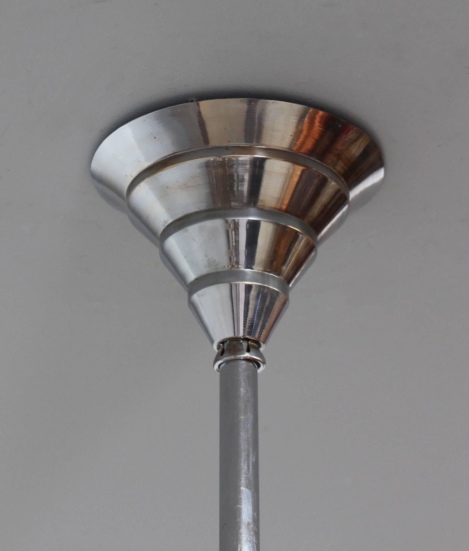 A Fine French 1930's Chrome and Glass Modernist Chandelier by Genet et Michon 2