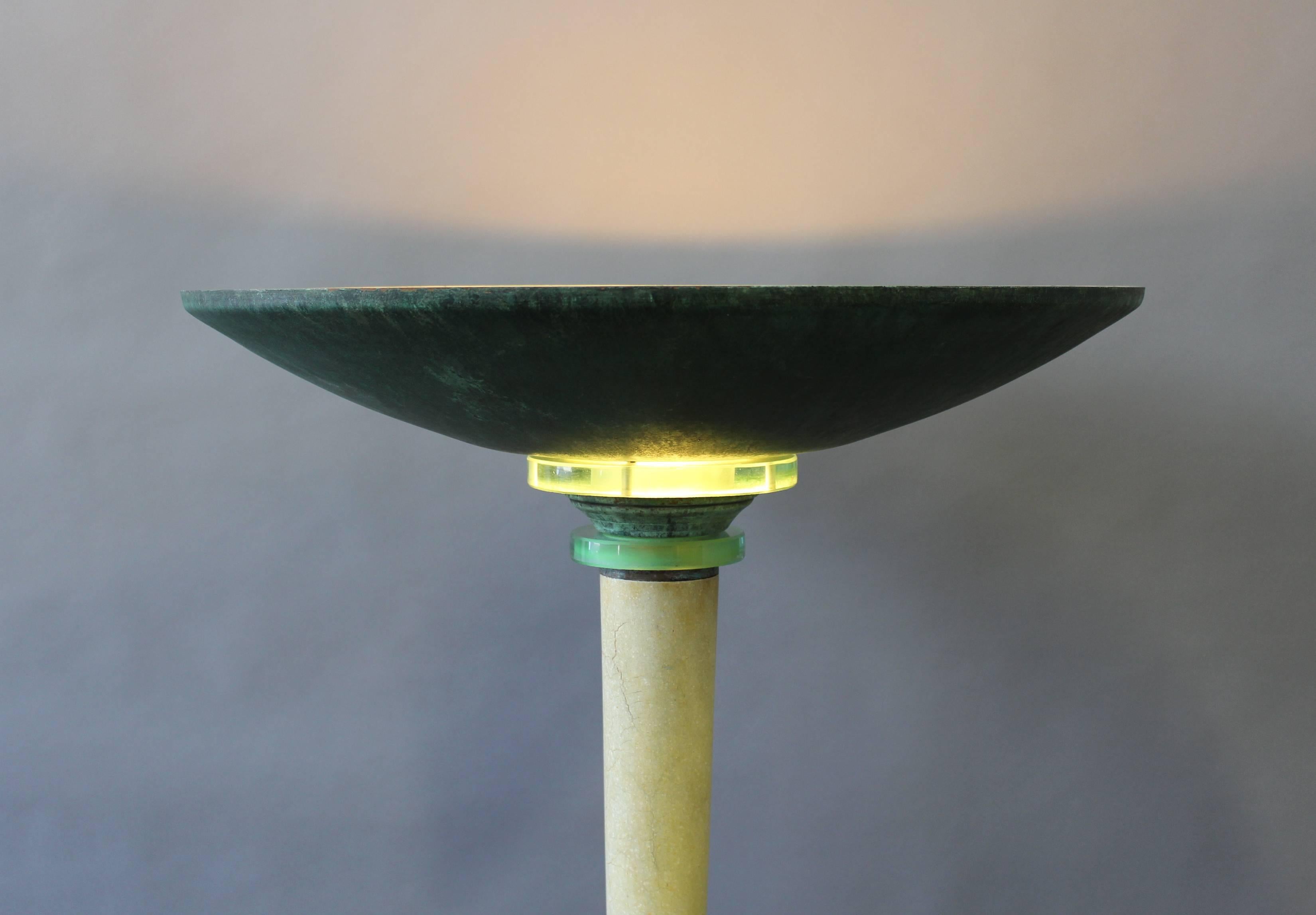 Mid-20th Century A Large Fine French Art Deco Patina-ed Wood and Metal Floor Lamp For Sale