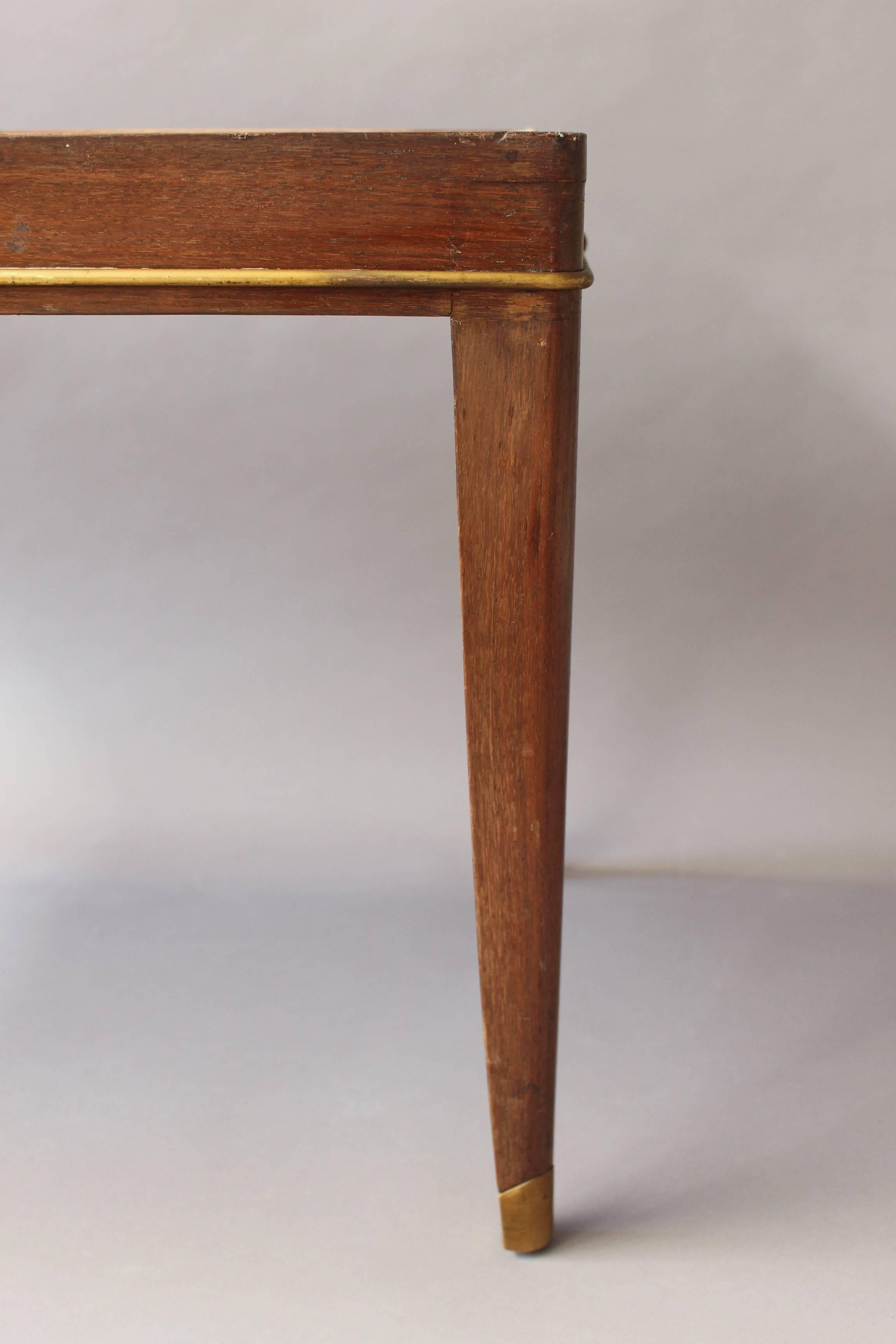 Fine French Art Deco Mahogany Low Table with a Parchment Top and Bronze Detail For Sale 5