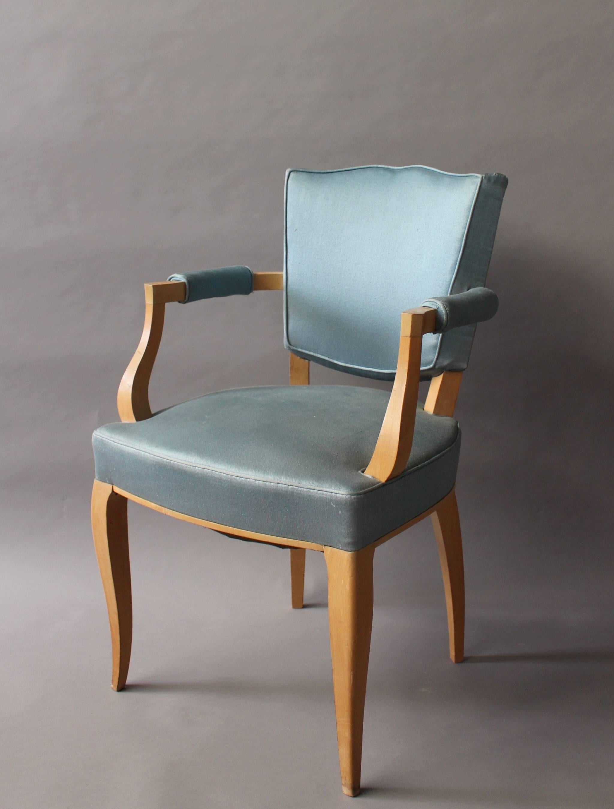 Mid-20th Century A Set of 4 Fine French Art Deco Sycamore Armchairs For Sale