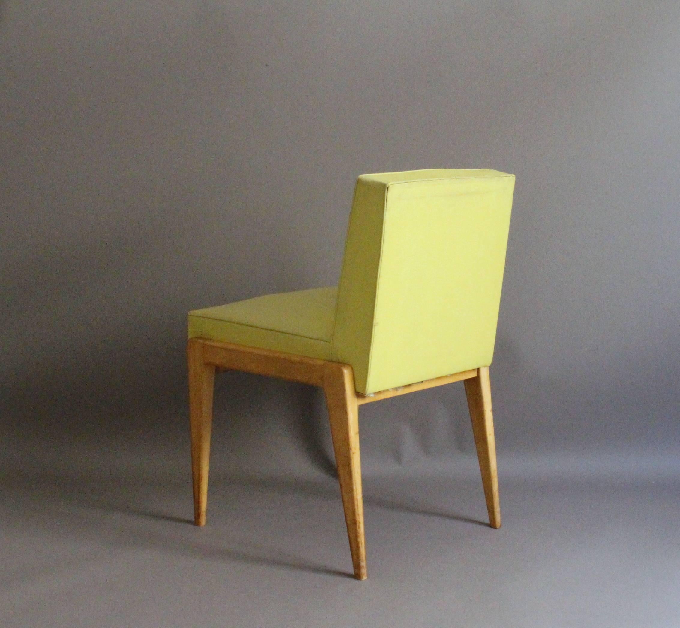 Mid-20th Century Set of 4 French 1950's Sycamore Chairs by Verot et Clement