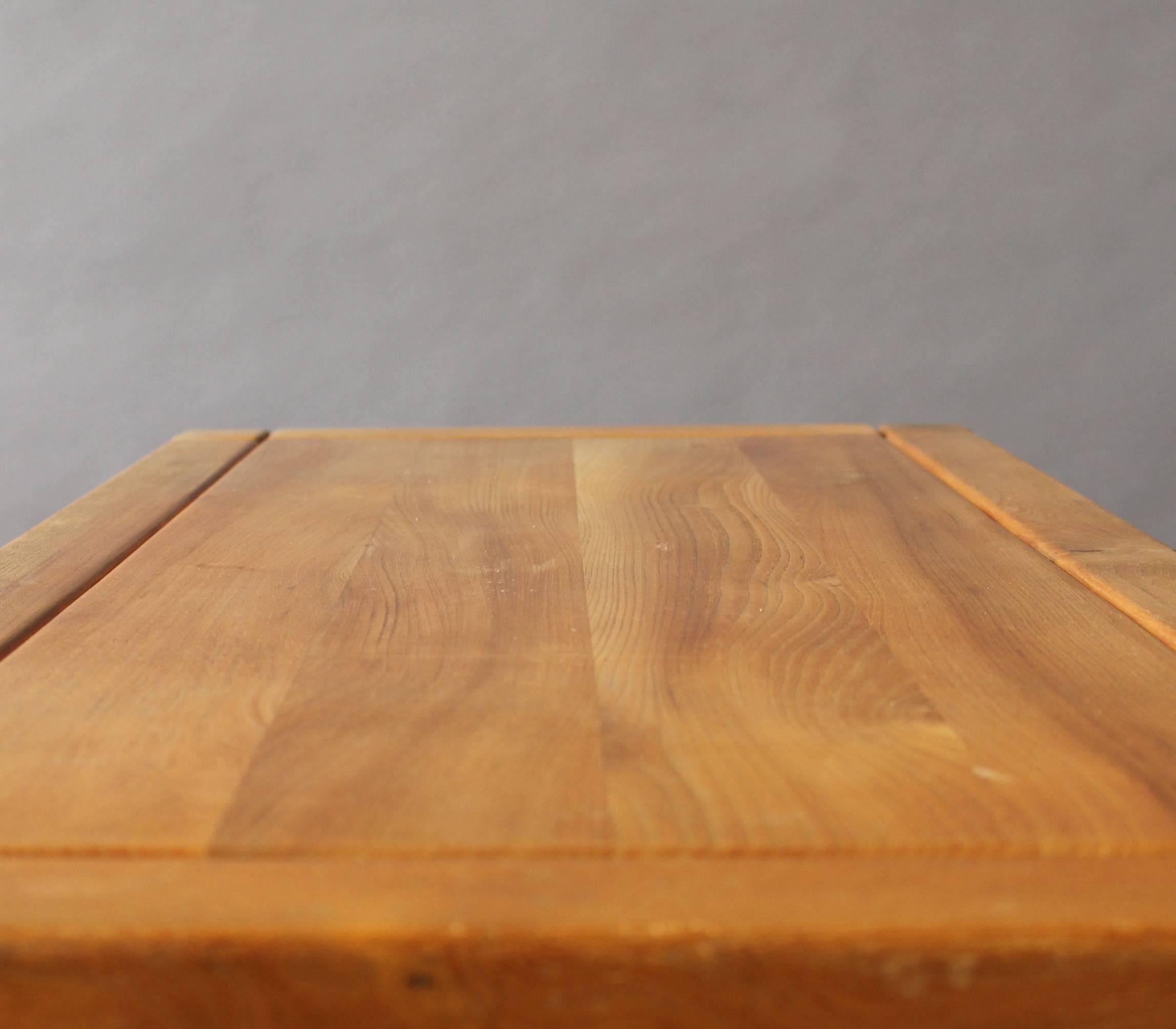 Mid-20th Century French 1950s Two Drawers Oak Desk with Leather Pulls