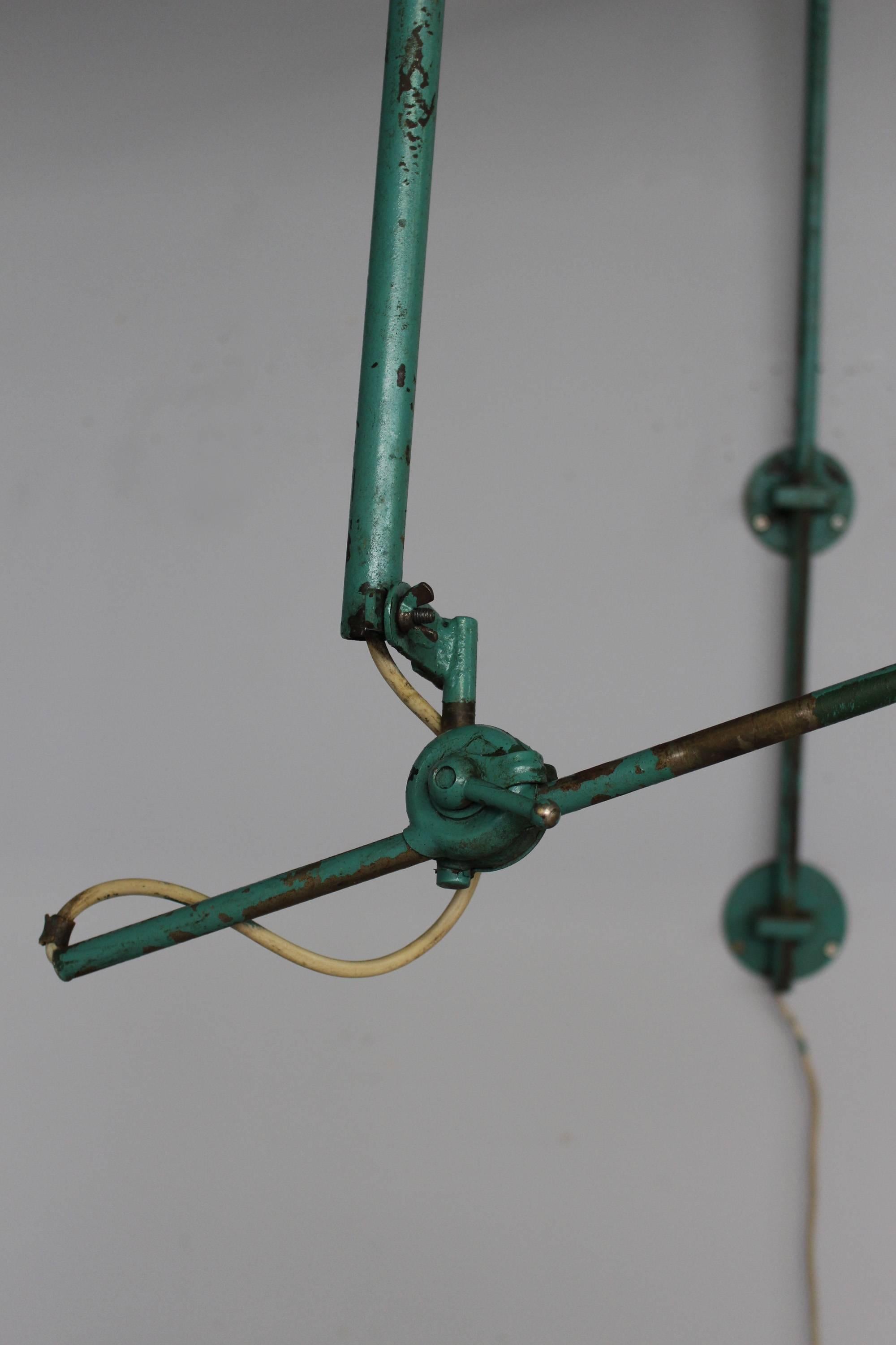A French Adjustable Industrial Green Lacquered Metal Wall Light For Sale 3