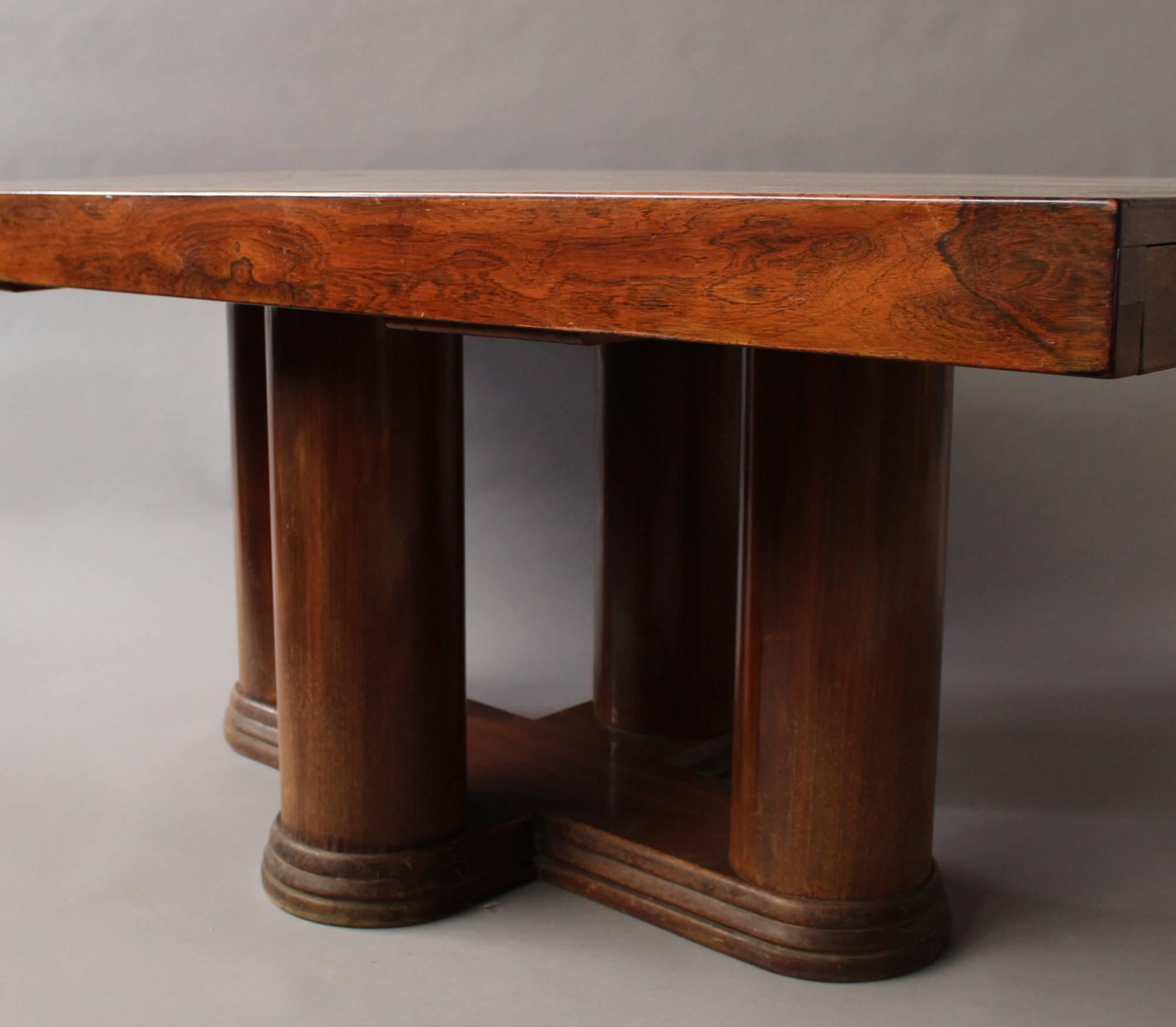 A Fine French Art Deco Rosewood Extendable Dining Table For Sale 5