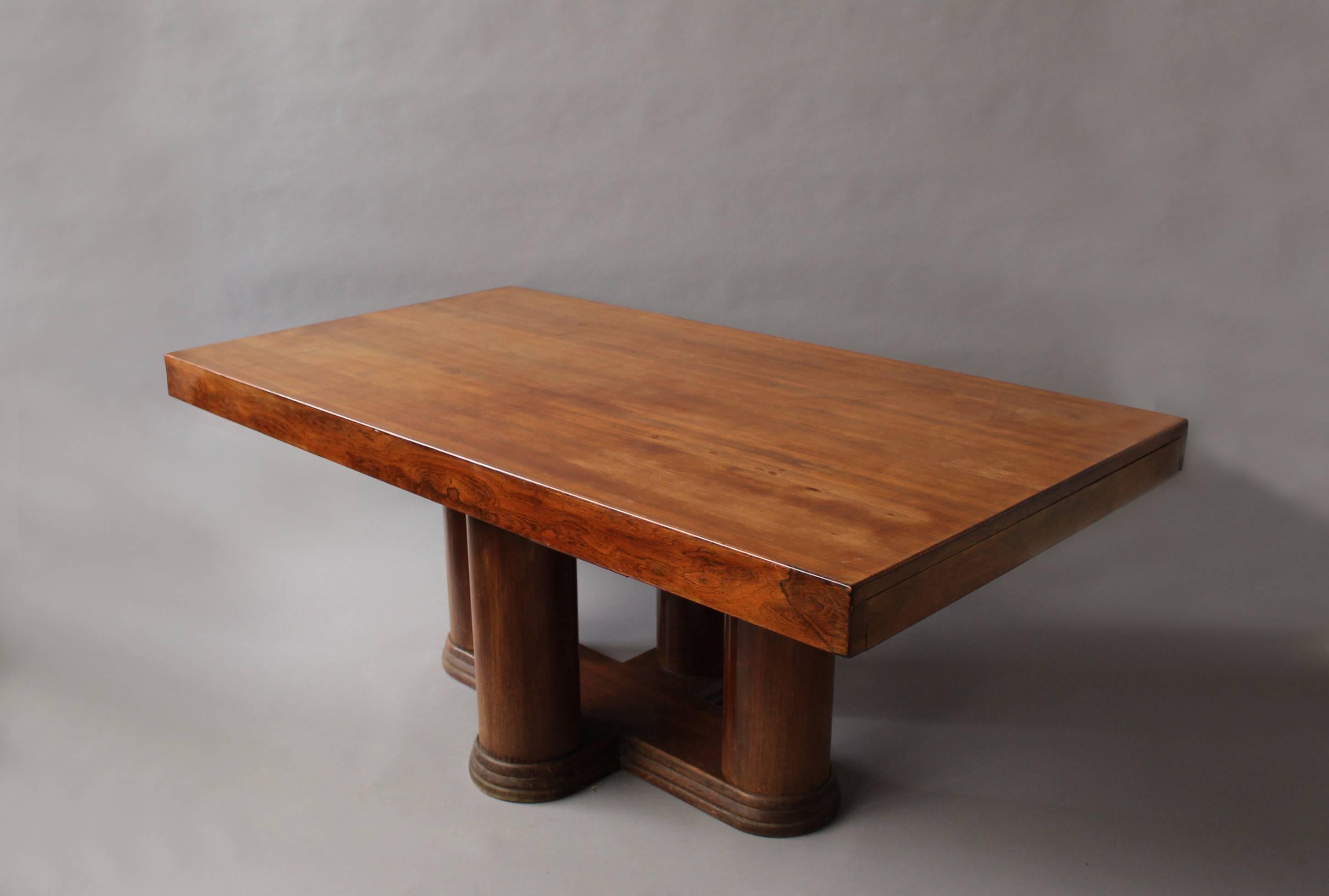 A Fine French Art Deco Rosewood Extendable Dining Table For Sale 1