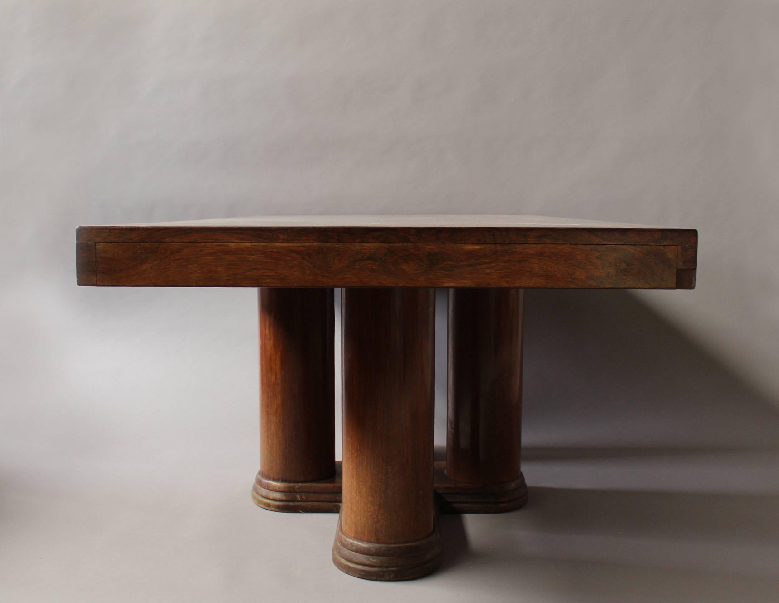 A Fine French Art Deco Rosewood Extendable Dining Table For Sale 3