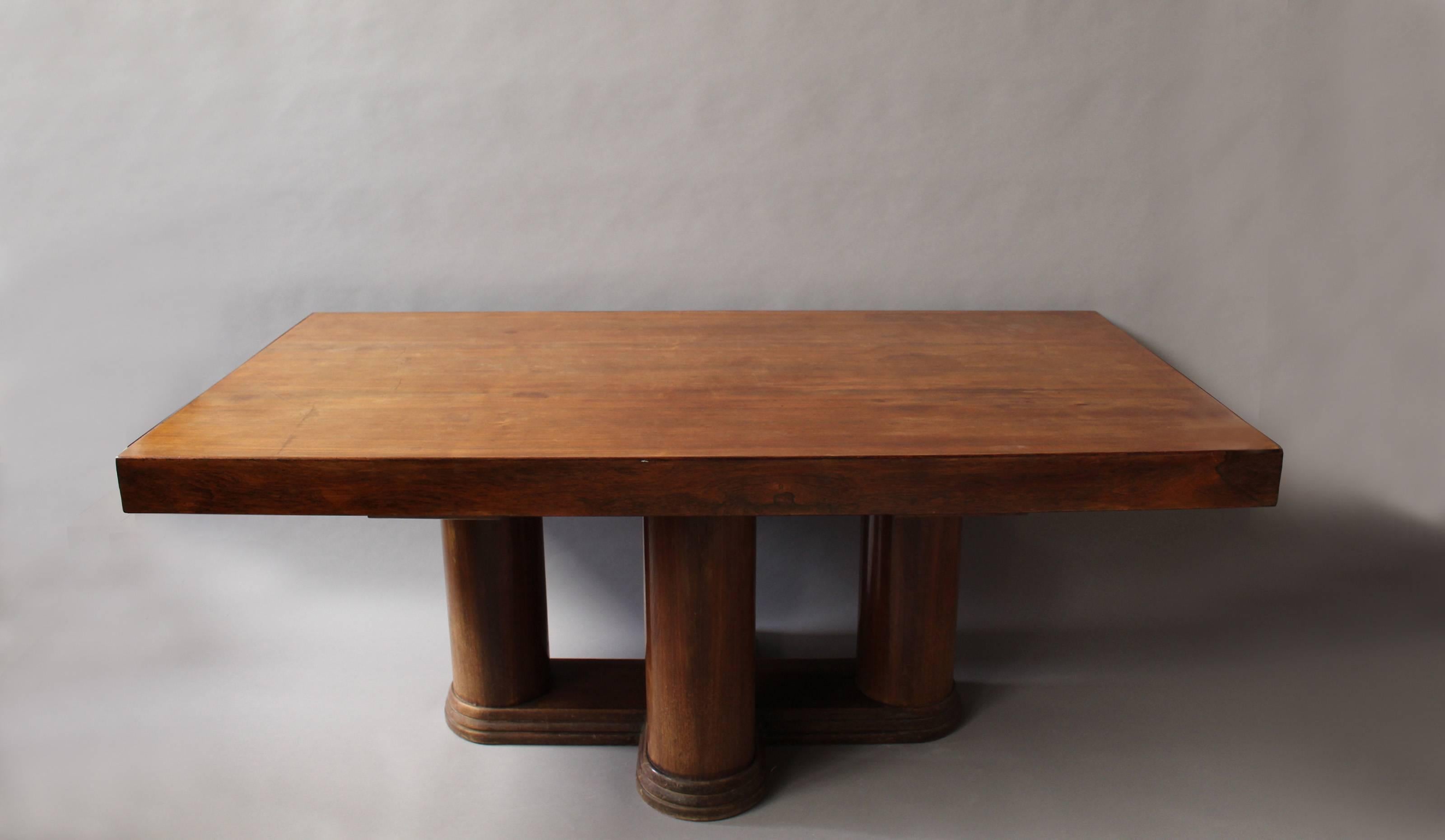 Mid-20th Century A Fine French Art Deco Rosewood Extendable Dining Table For Sale