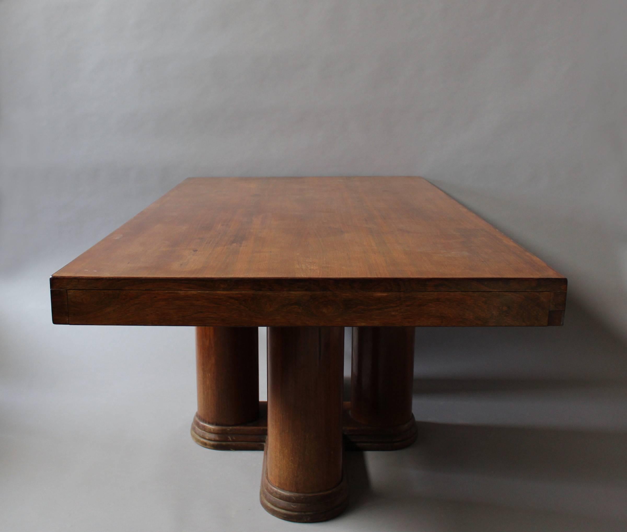 A Fine French Art Deco Rosewood Extendable Dining Table For Sale 2