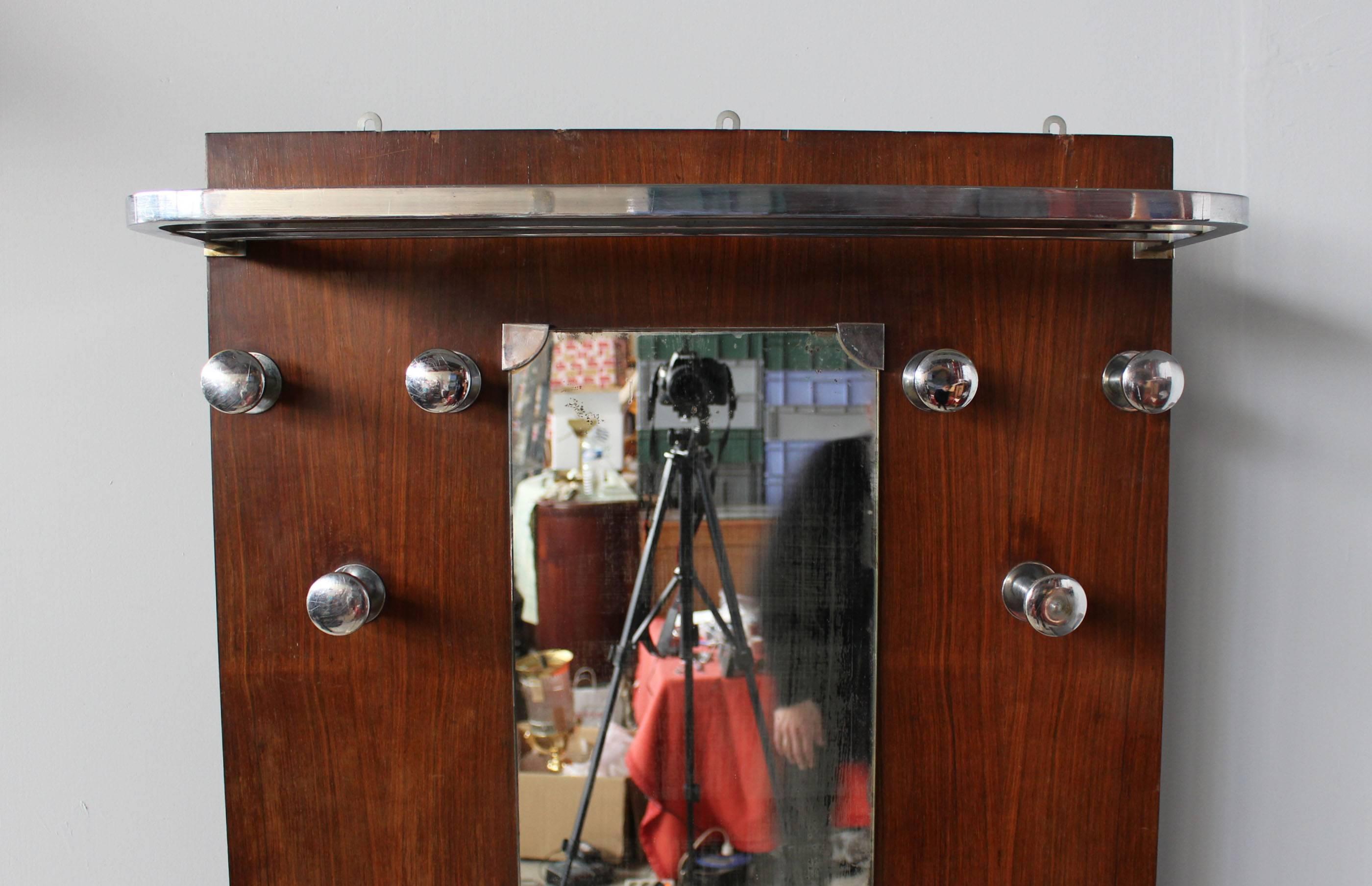 French Art Deco Rosewood and Chrome Coat Rack, Umbrella and Hat Stand In Good Condition In Long Island City, NY