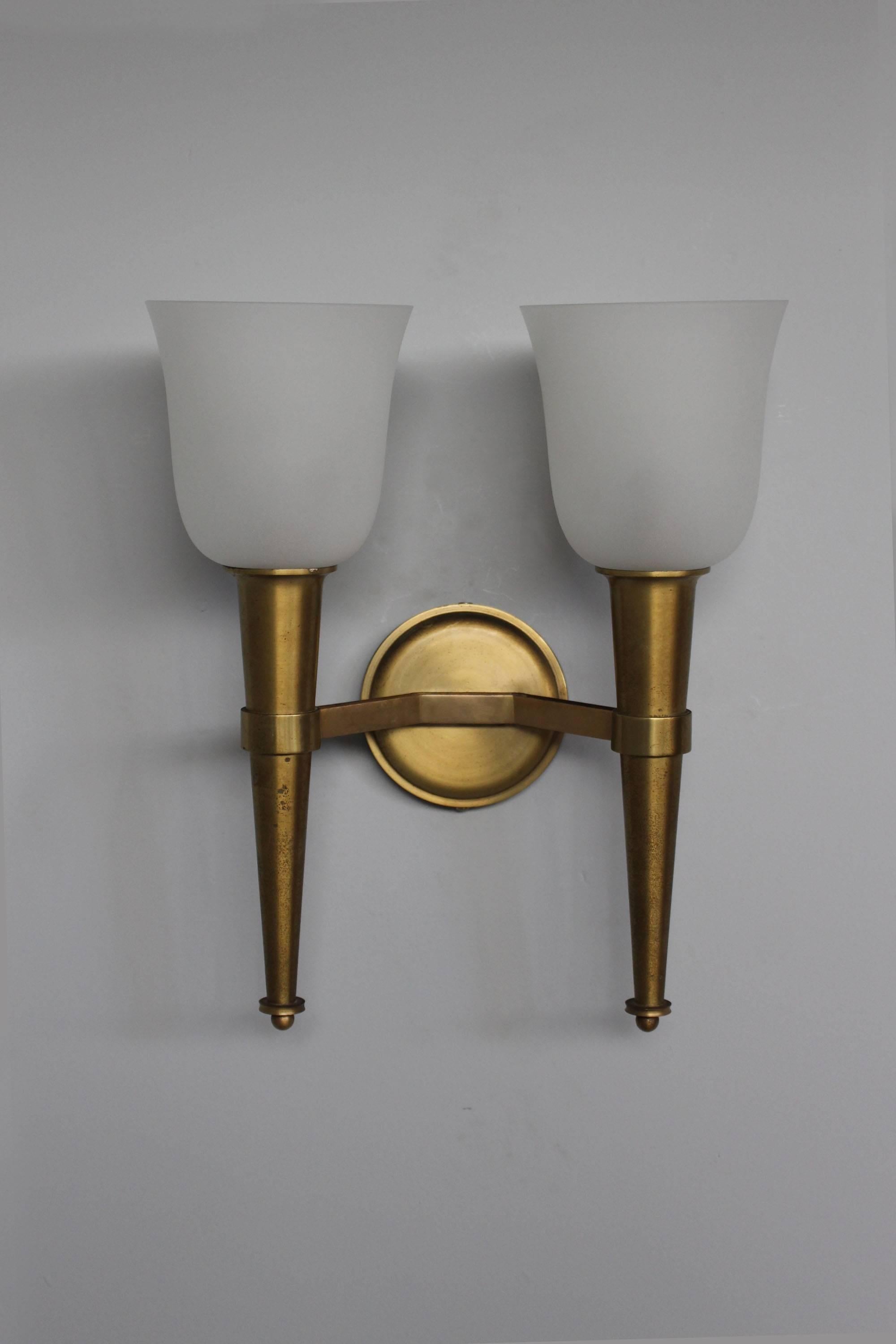 Pair of French Art Deco Double Torchere Sconces by Perzel In Good Condition In Long Island City, NY