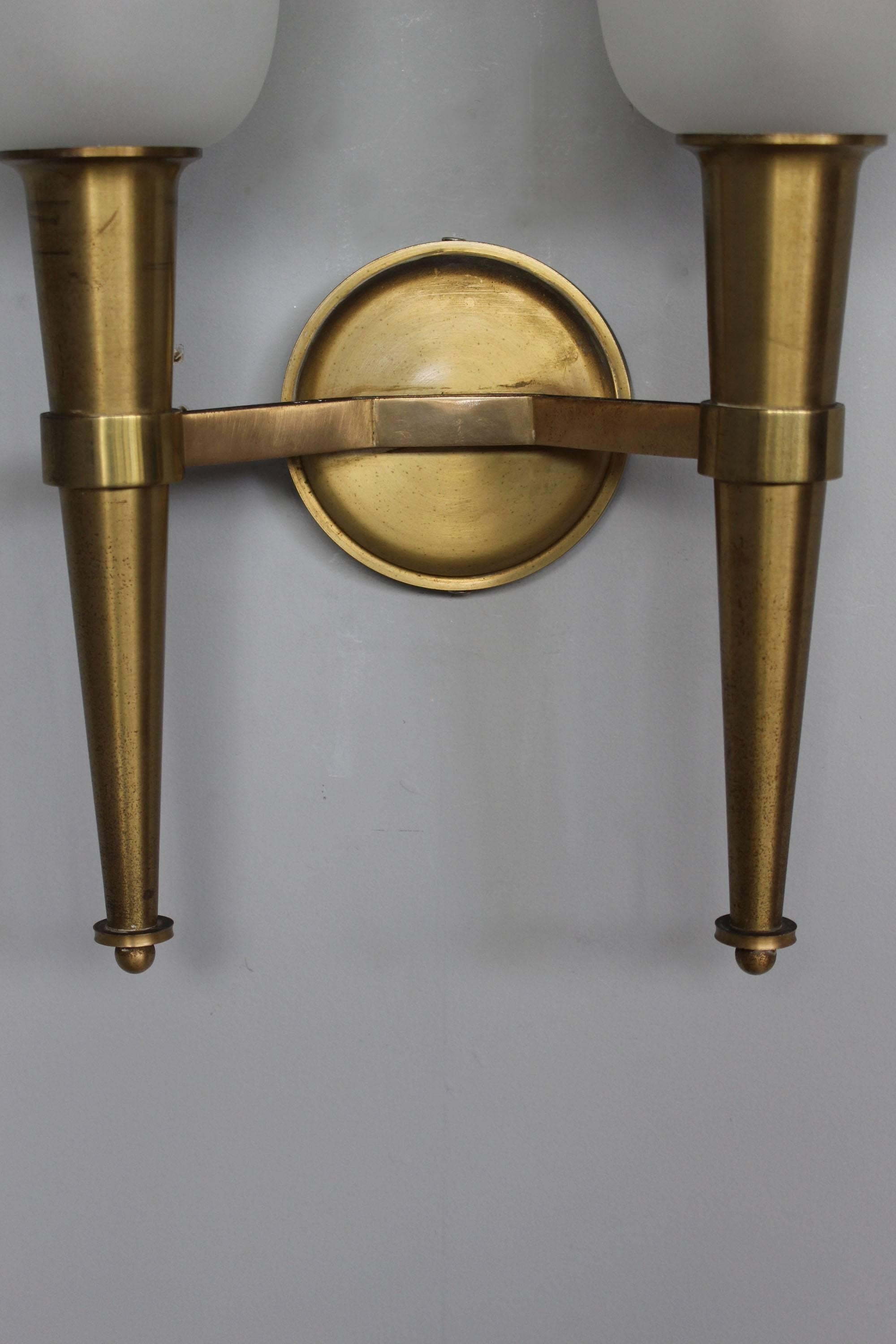Pair of French Art Deco Double Torchere Sconces by Perzel 5