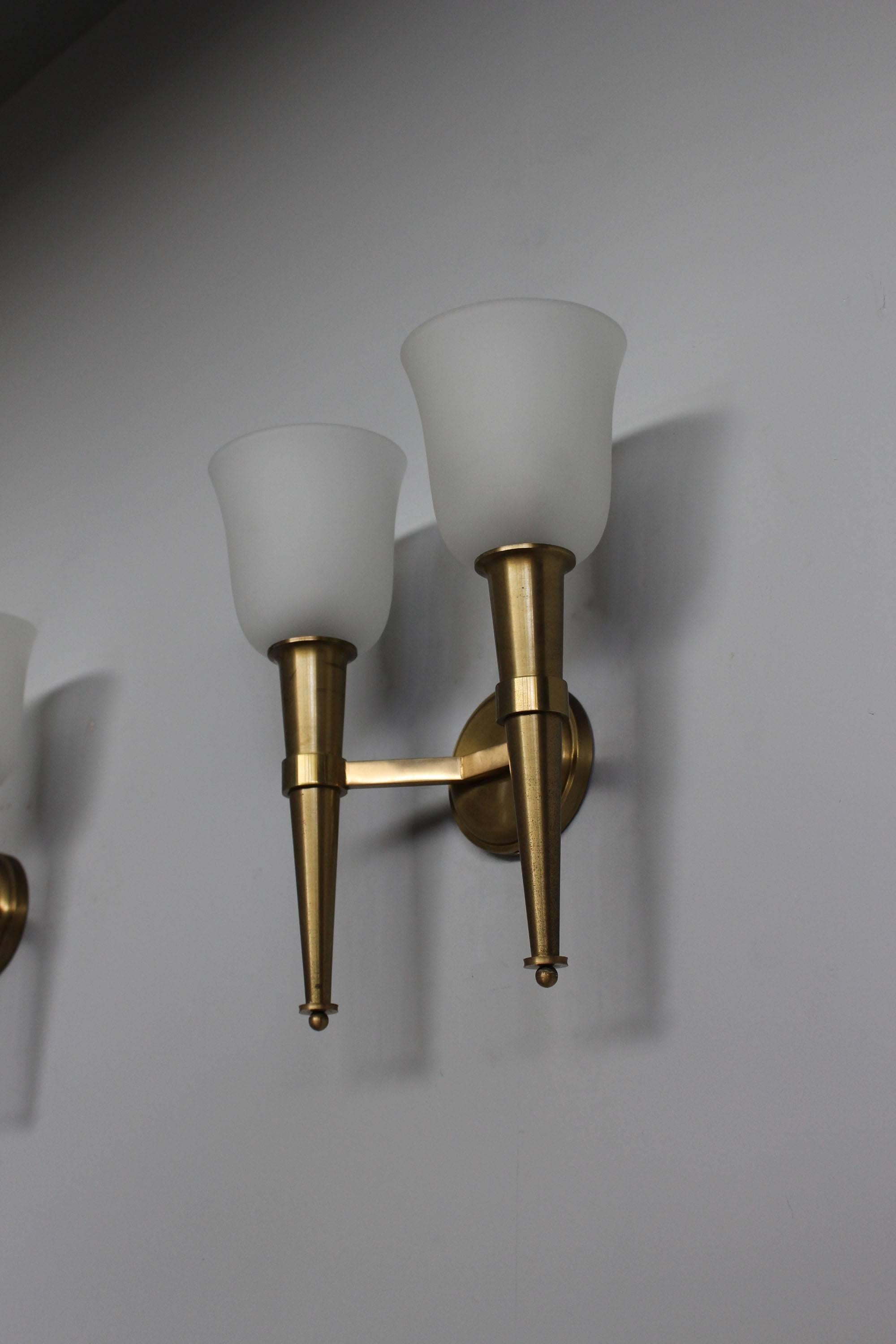 Pair of French Art Deco Double Torchere Sconces by Perzel 1