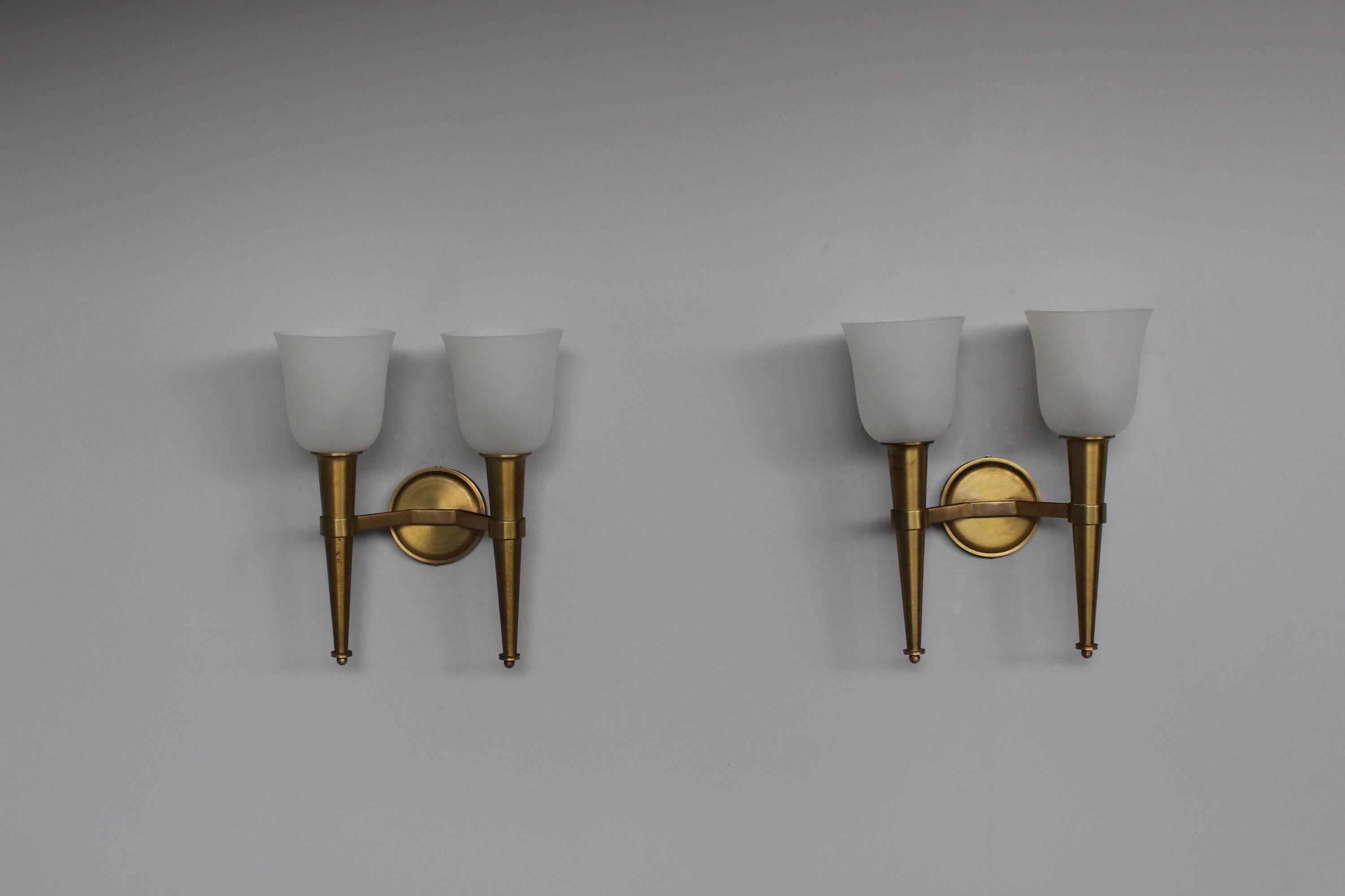Pair of French Art Deco Double Torchere Sconces by Perzel 4