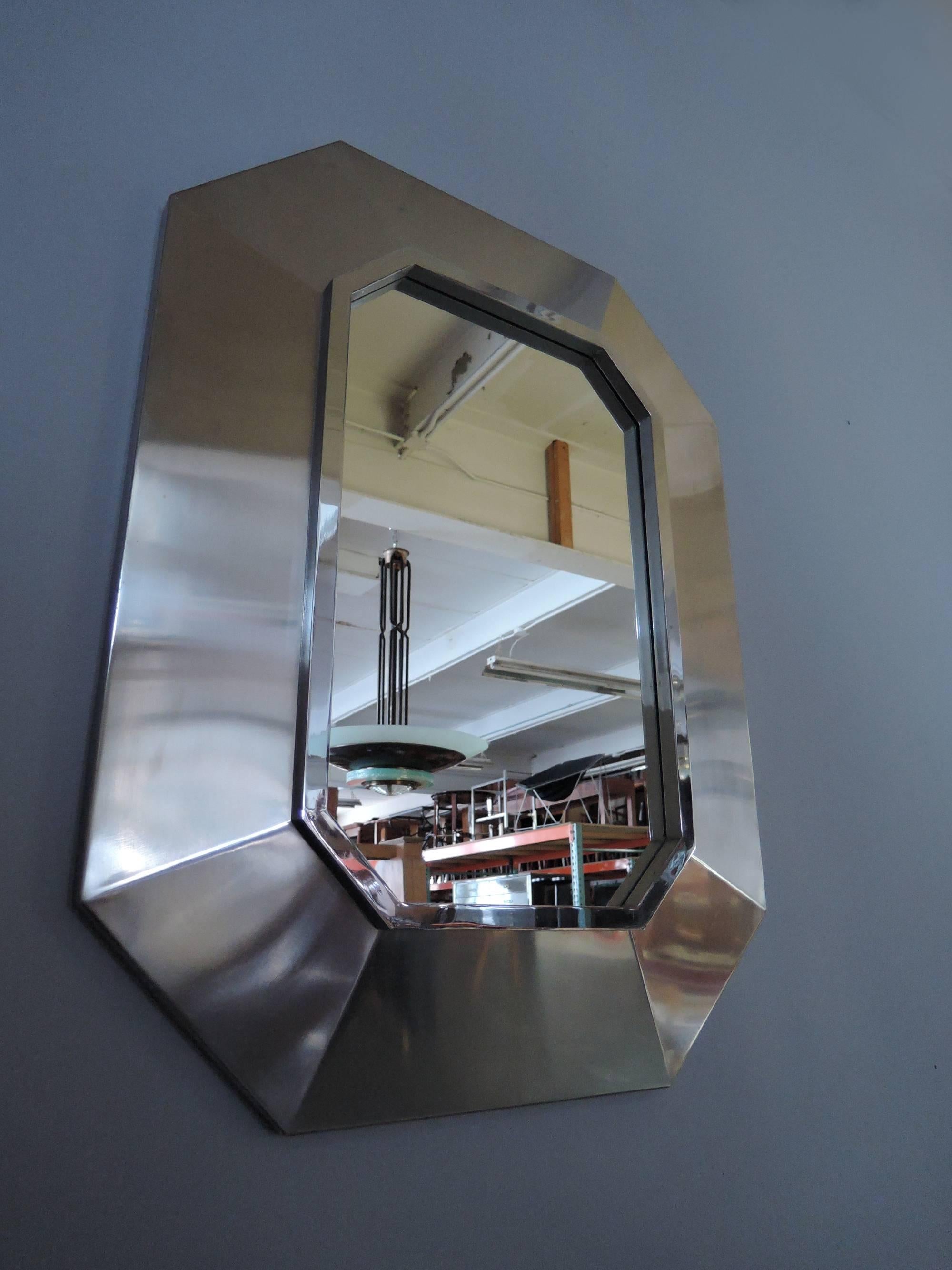 A Fine French 1970's Stainless Steel Framed Mirror Attributed to Jansen 1