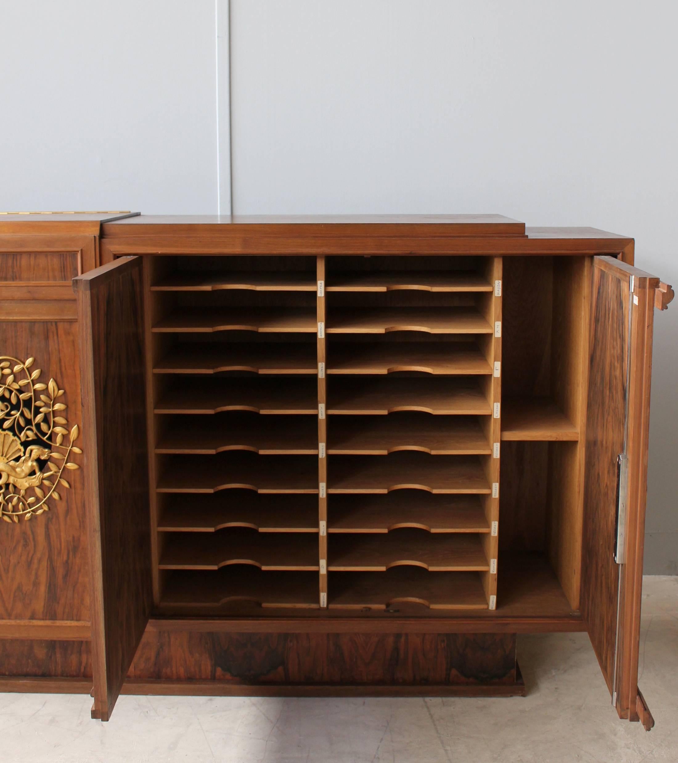 A Fine French Art Deco Walnut Music Cabinet or Sideboard by Jules Leleu In Good Condition For Sale In Long Island City, NY