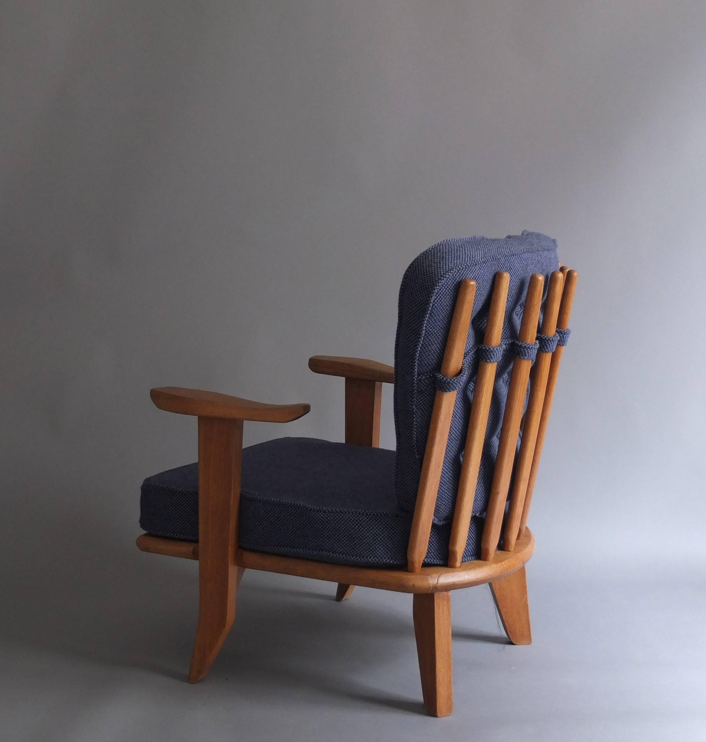 Mid-20th Century Pair of French 1950s Oak Armchairs by Guillerme & Chambron