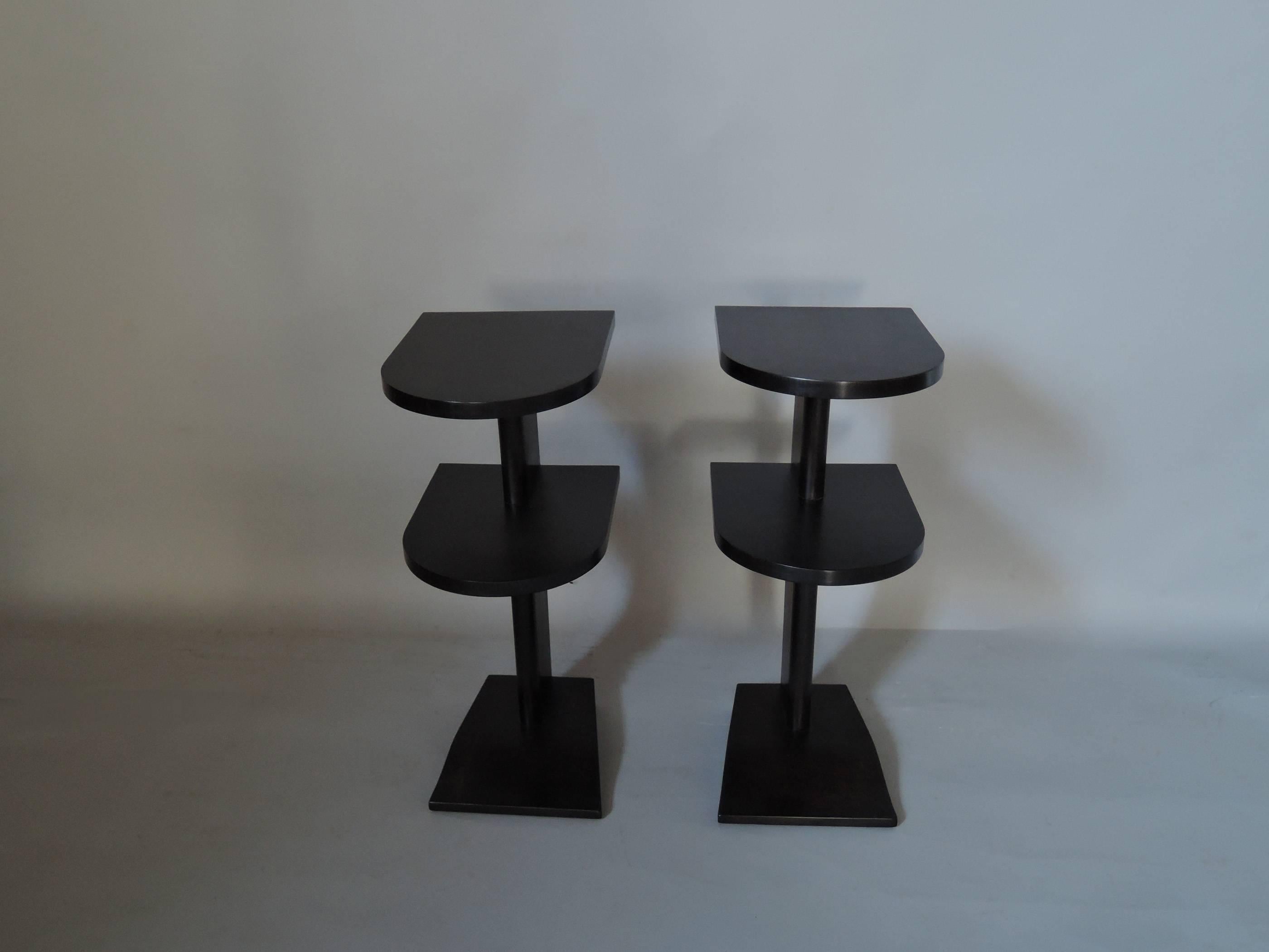 Pair of French Art Deco Two-Tiered Darkened Sycamore Side or End Tables 4