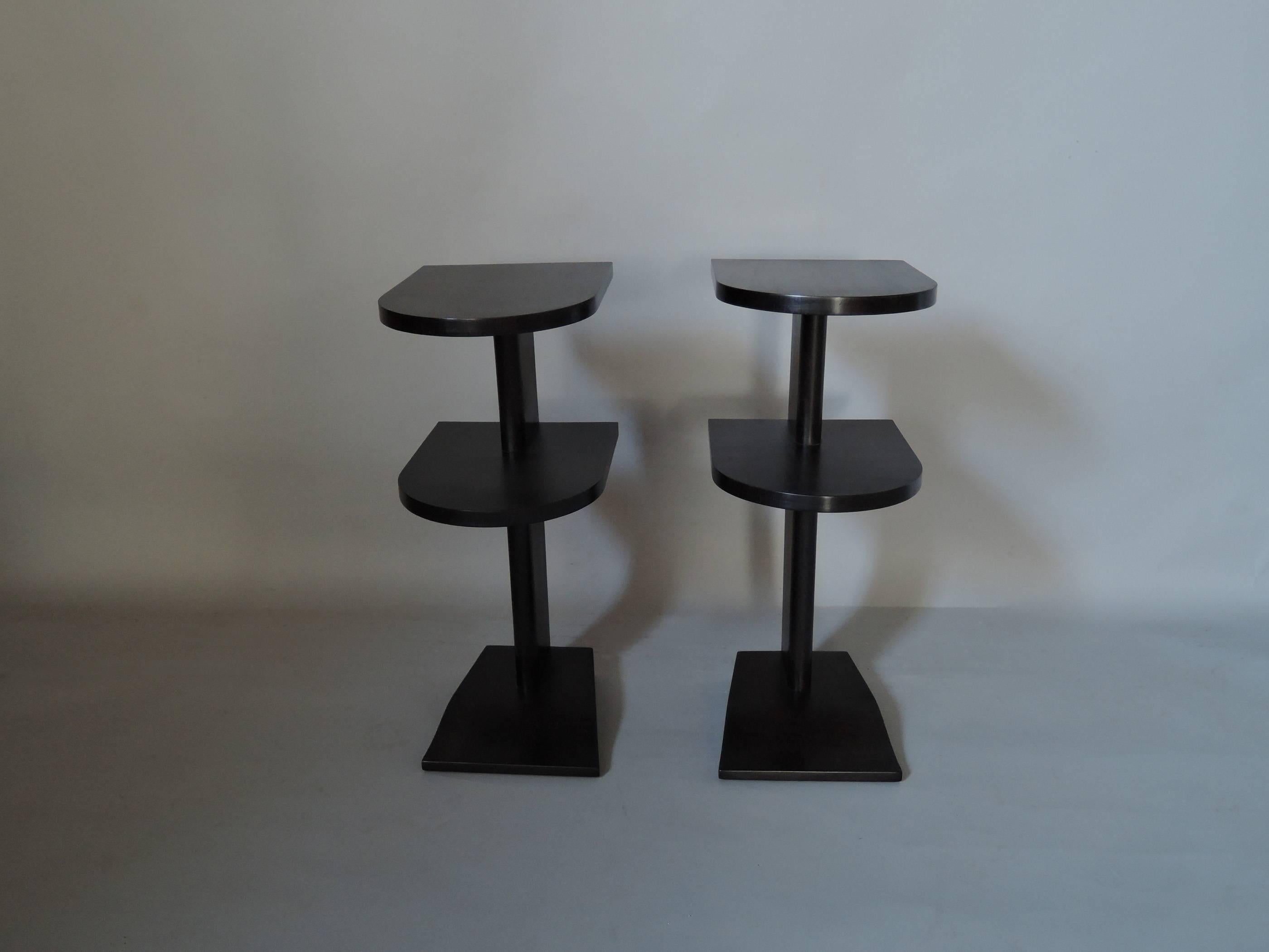 Pair of French Art Deco Two-Tiered Darkened Sycamore Side or End Tables 3