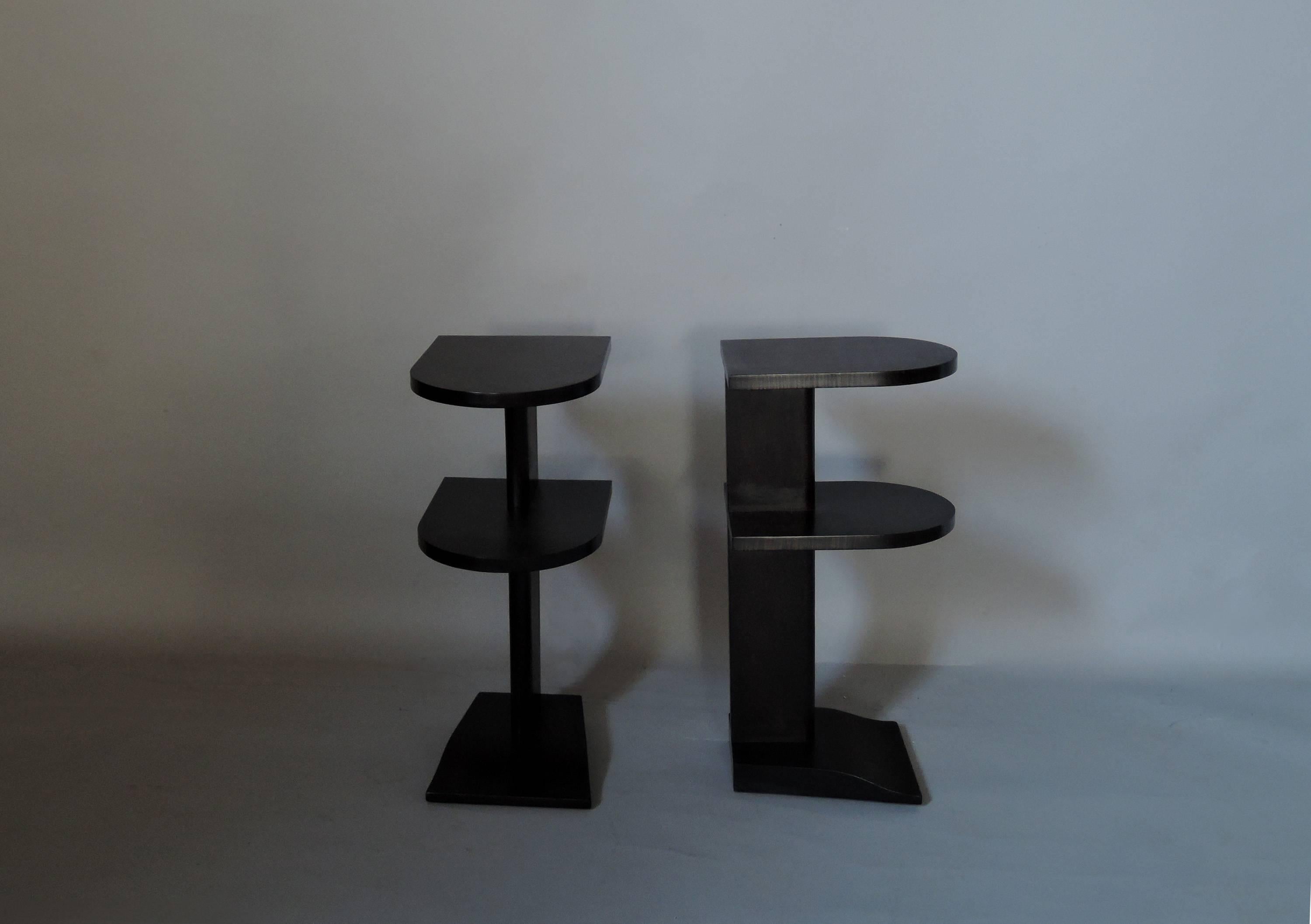 Pair of French Art Deco Two-Tiered Darkened Sycamore Side or End Tables 6